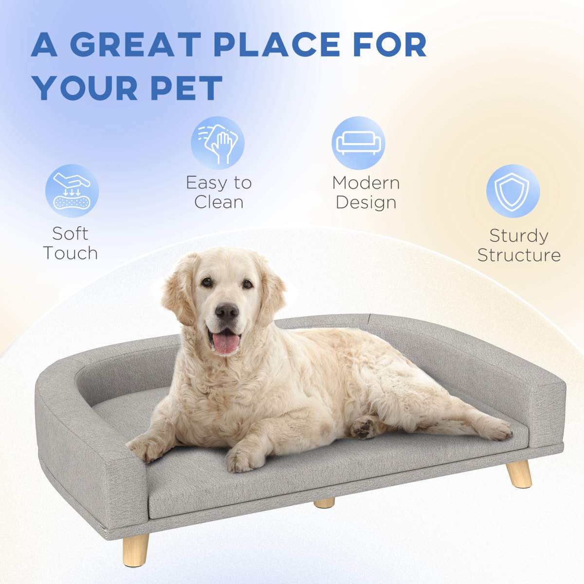 Dog Sofa Couch Bed with Washable Cushion for Large Dogs, Cats, Gray - Image 4