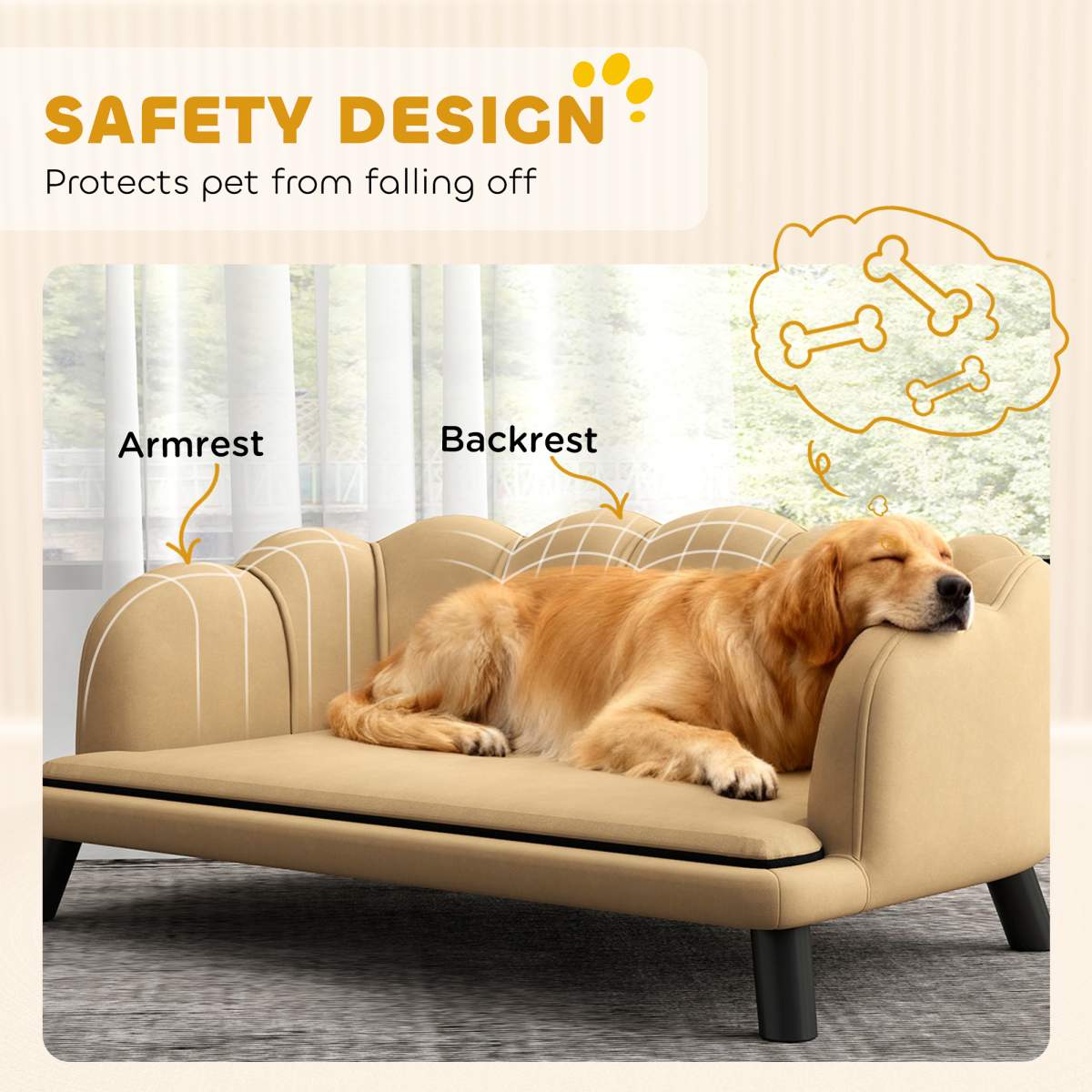 Pearl Design Pet Sofa for Medium and Large Sized Dogs, Pet Bed with Cushion and Solid Wood Legs, Coffee - Image 5