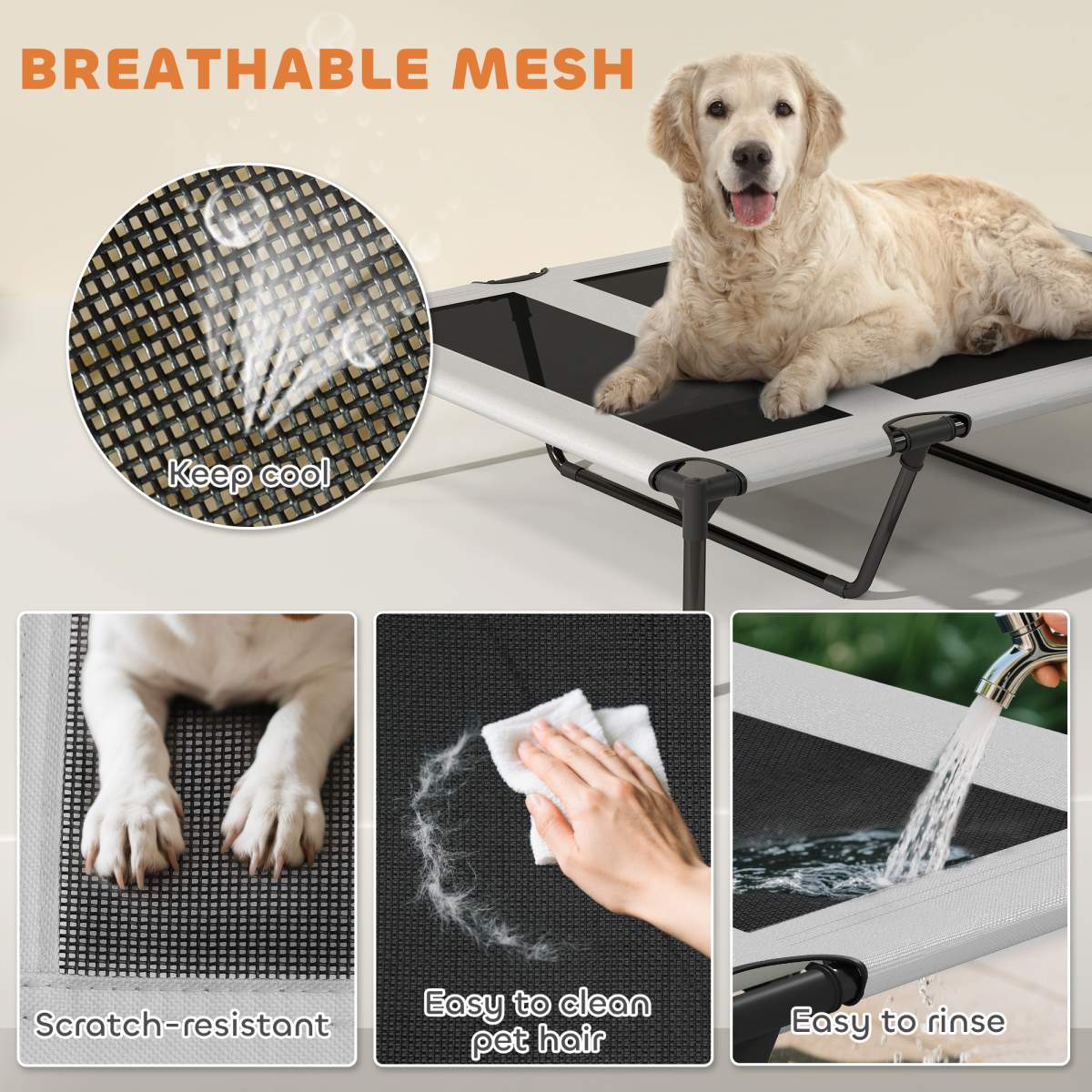 Elevated Dog Bed with Removable Canopy, Portable Outside Raised Pet Cot with Cooling Pad, Storage Bag, 42" x 30" x 37" - Image 4
