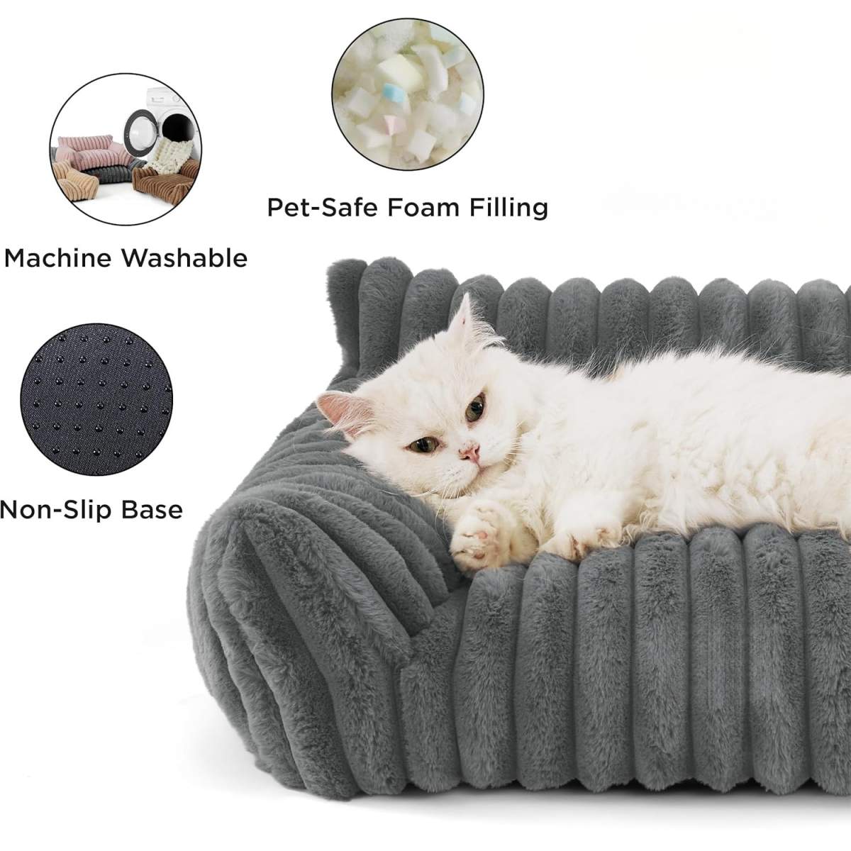 Cute Cat Couch For Pets - Fluffy Cat Beds With Premium Soft Corduroy Fleece, Fuzzy Cats Beds For Indoor Cats With Removable Washable Cover, Supportive Pet Sofa - Image 10