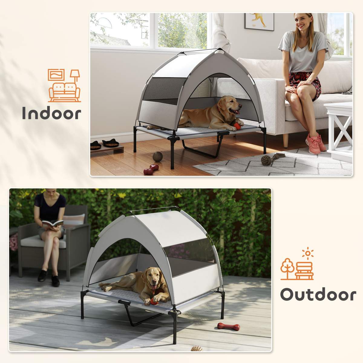 Elevated Dog Bed with Removable Canopy, Portable Outside Raised Pet Cot with Cooling Pad, Storage Bag, 36" x 29.5" x 35" - Image 5