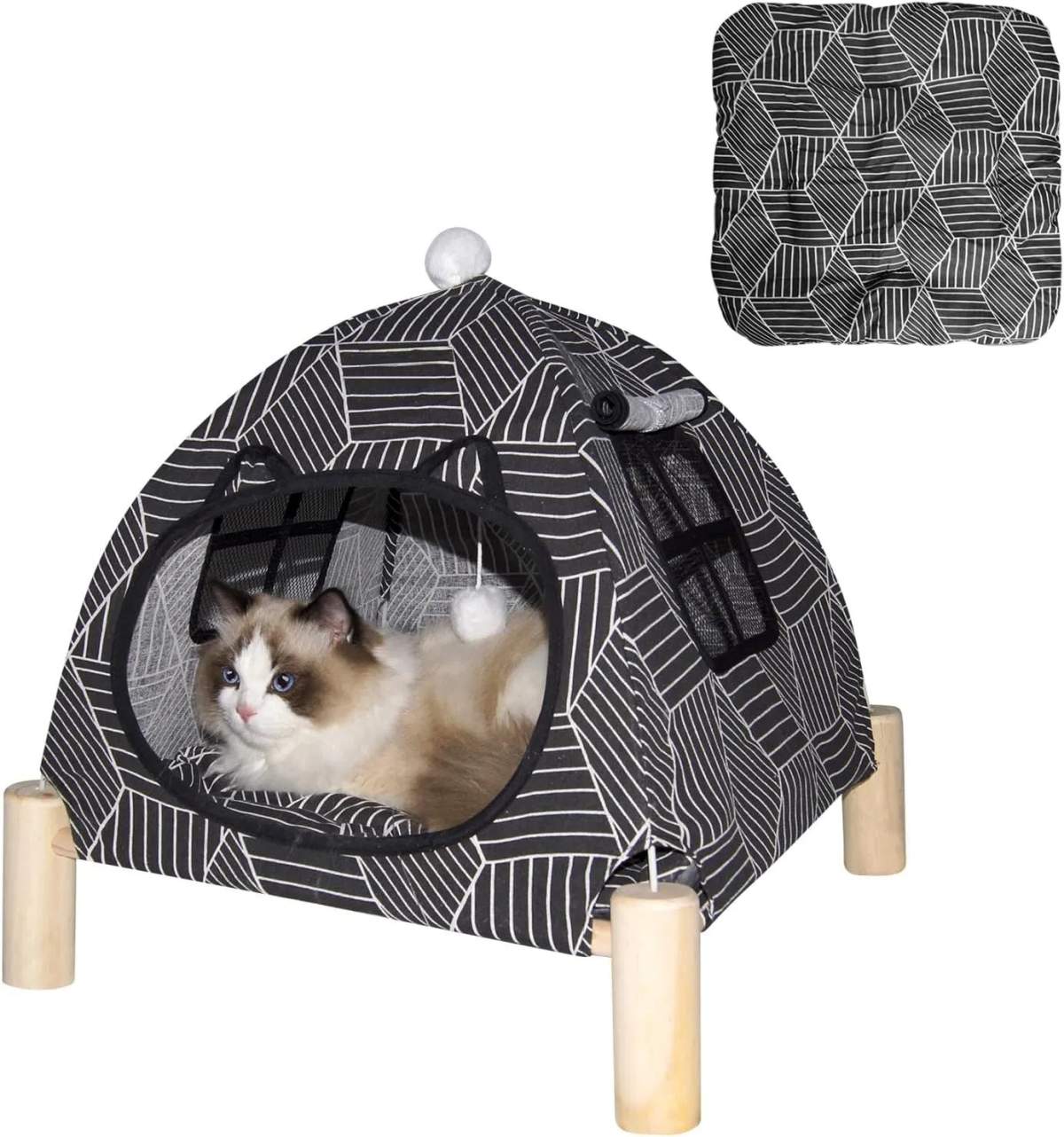 Portable Cat Tent Bed - Foldable Indoor Tent Bed For Cats & Small Dogs, Washable Cushion, Cozy Hideaway For Kittens & Cats, Easy Assembly & Travel