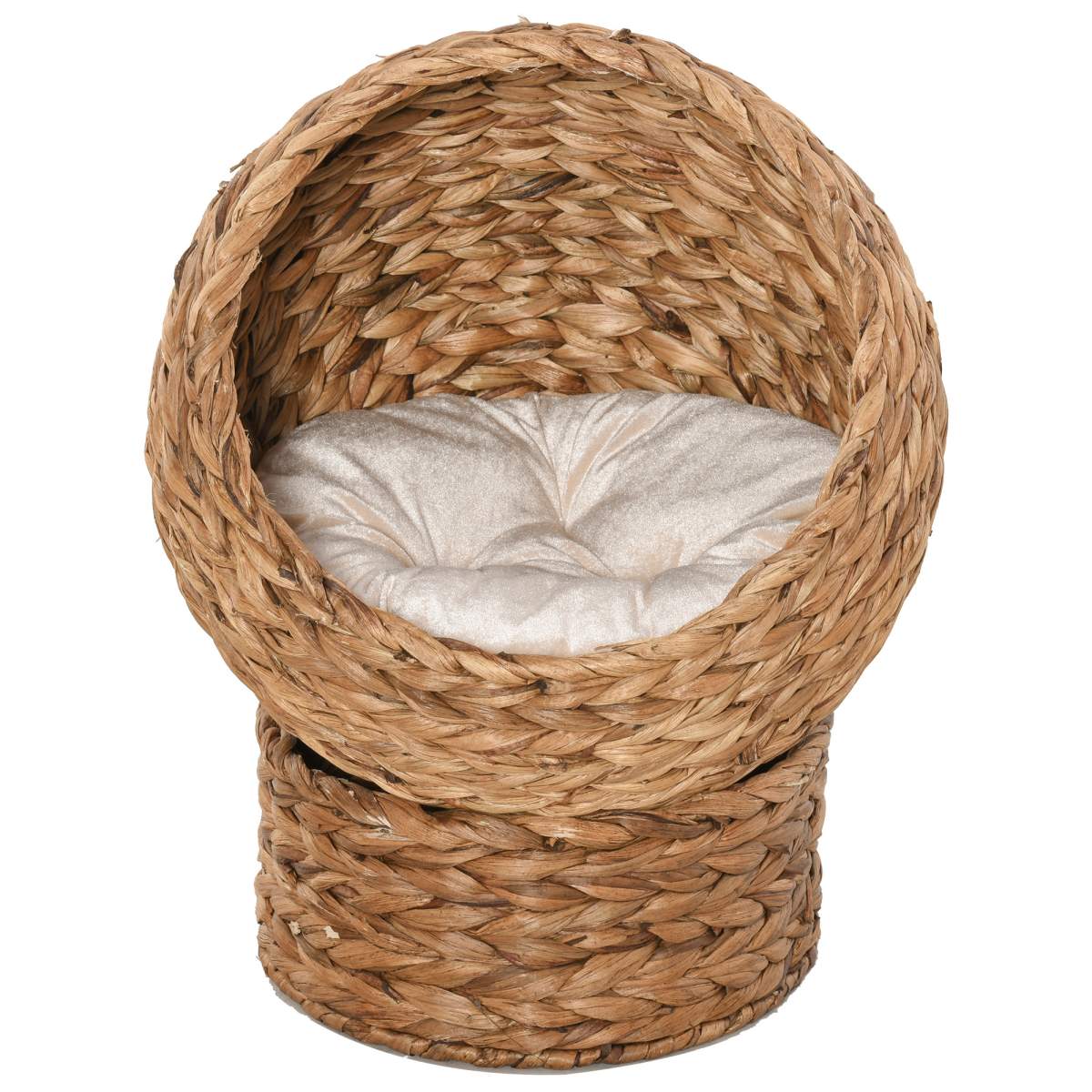 Handwoven Elevated Cat Bed with Soft Cushion & Egg Chair Shape, Basket Bed Kitty House with Stand, Raised Wicker House for Indoor Cats, 23.5" H, Light Brown - Image 6