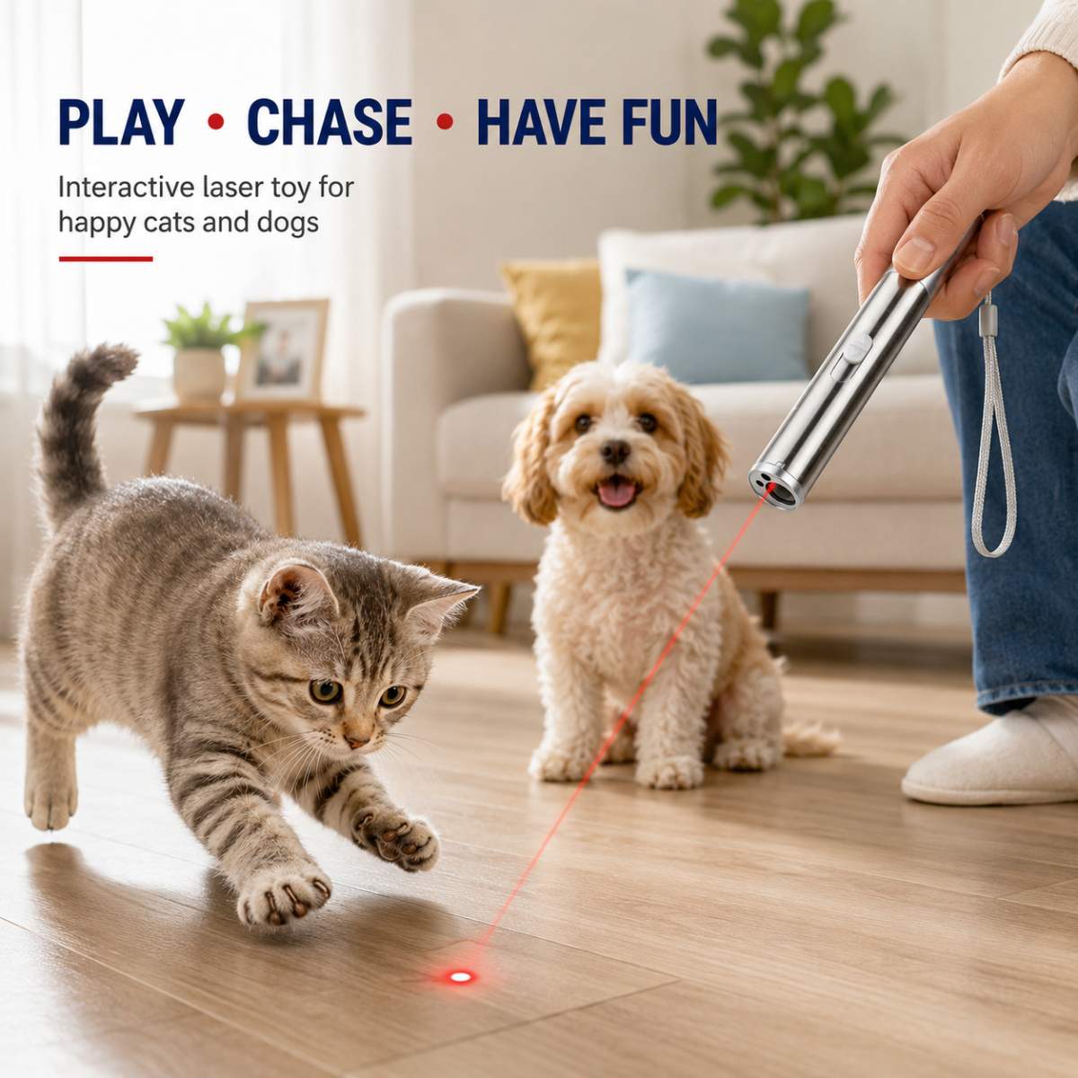 3-in-1 Pet Laser Pointer For Cats & Dogs,Cat Laser Pointer, USB Rechargeable Pet Toy With Red Laser, UV Light & LED Flashlight, Interactive Cat Toy For Indoor Play, Portable Multi-Function Light Pen - Image 4