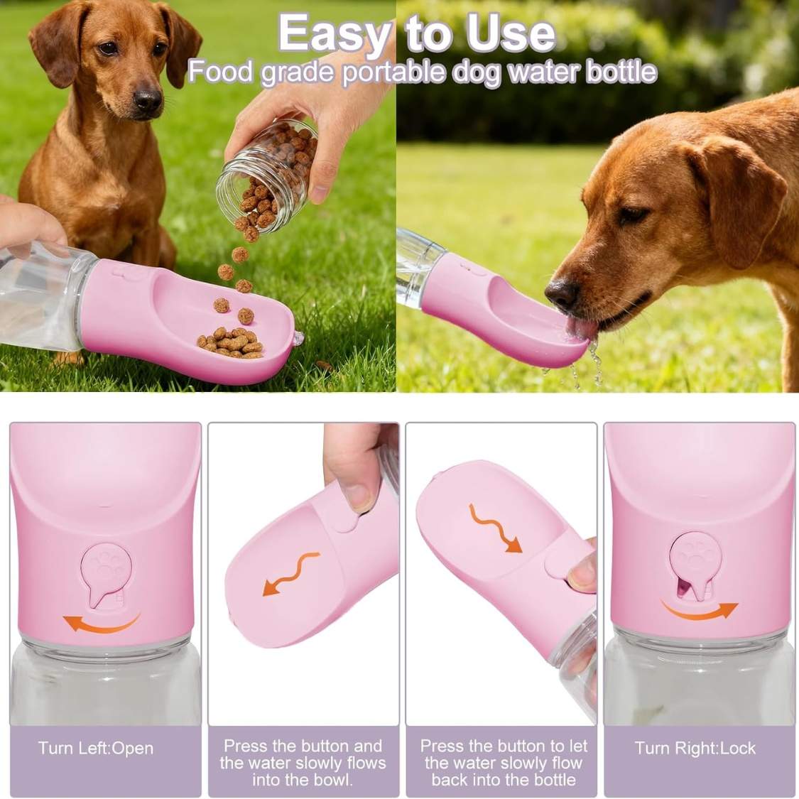 Portable Dog Water Bottle With Food Container, Drinking Bottle For Travel 2 In 1 Dog Water Bowl, Leak Proof Pet Water Dispenser, BPA Free, Puppy Essentials, For Walking Hiking - Image 5