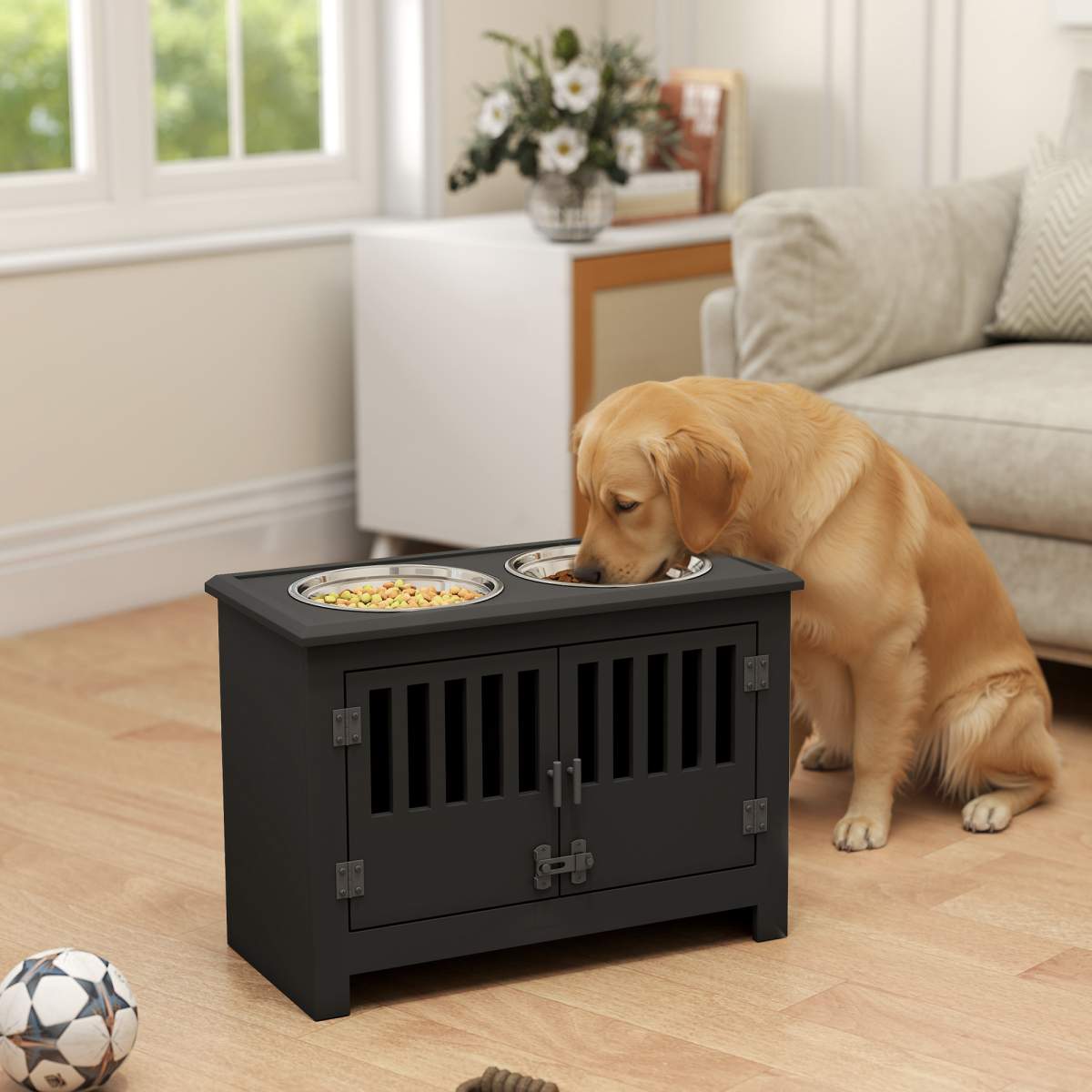 Dog Food Storage Cabinet with Bowls & Dog Feeding Station, Black - Image 7