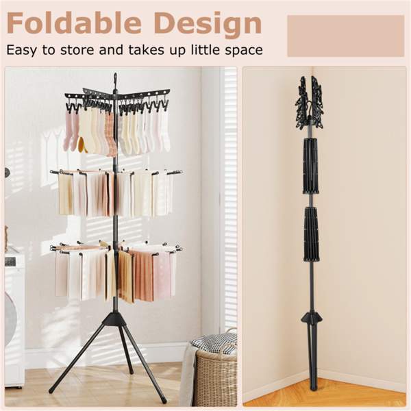 3-Tier Foldable Tripod Clothes Drying Rack With 24 Clips & 32 Rods, 70 Space Saving Laundry Dryer - Image 10