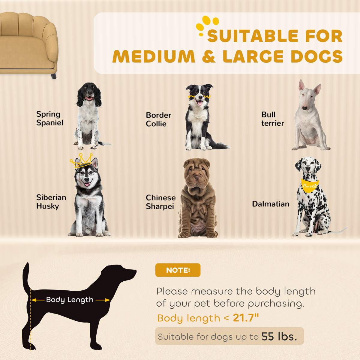 Pearl Design Pet Sofa for Medium and Large Sized Dogs, Pet Bed with Cushion and Solid Wood Legs, Coffee - Image 7