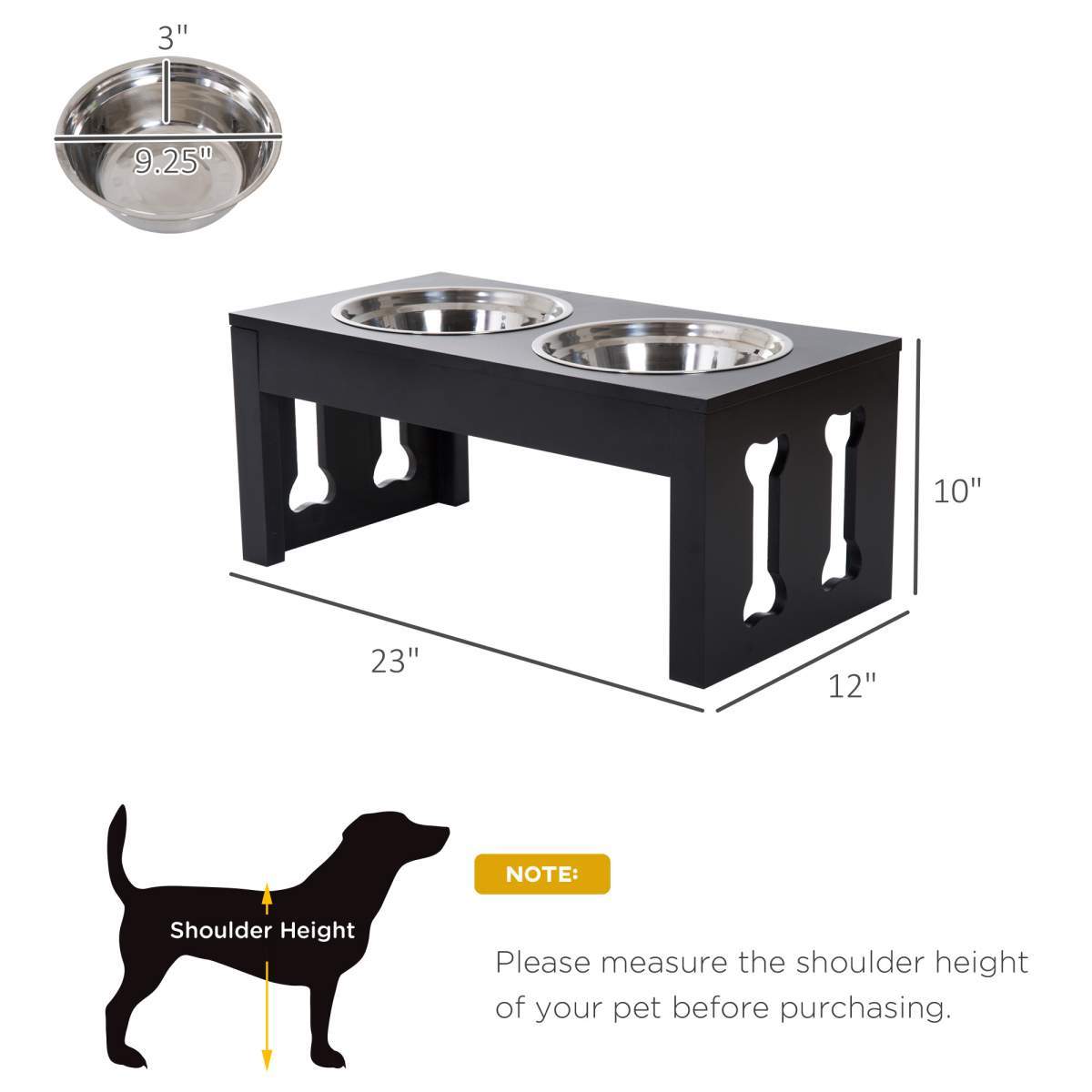 23" Modern Decorative Raised Dog Bowls, Wooden Heavy Duty Pet Food and Water Bowl, Elevated Feeding Station, Black - Image 2