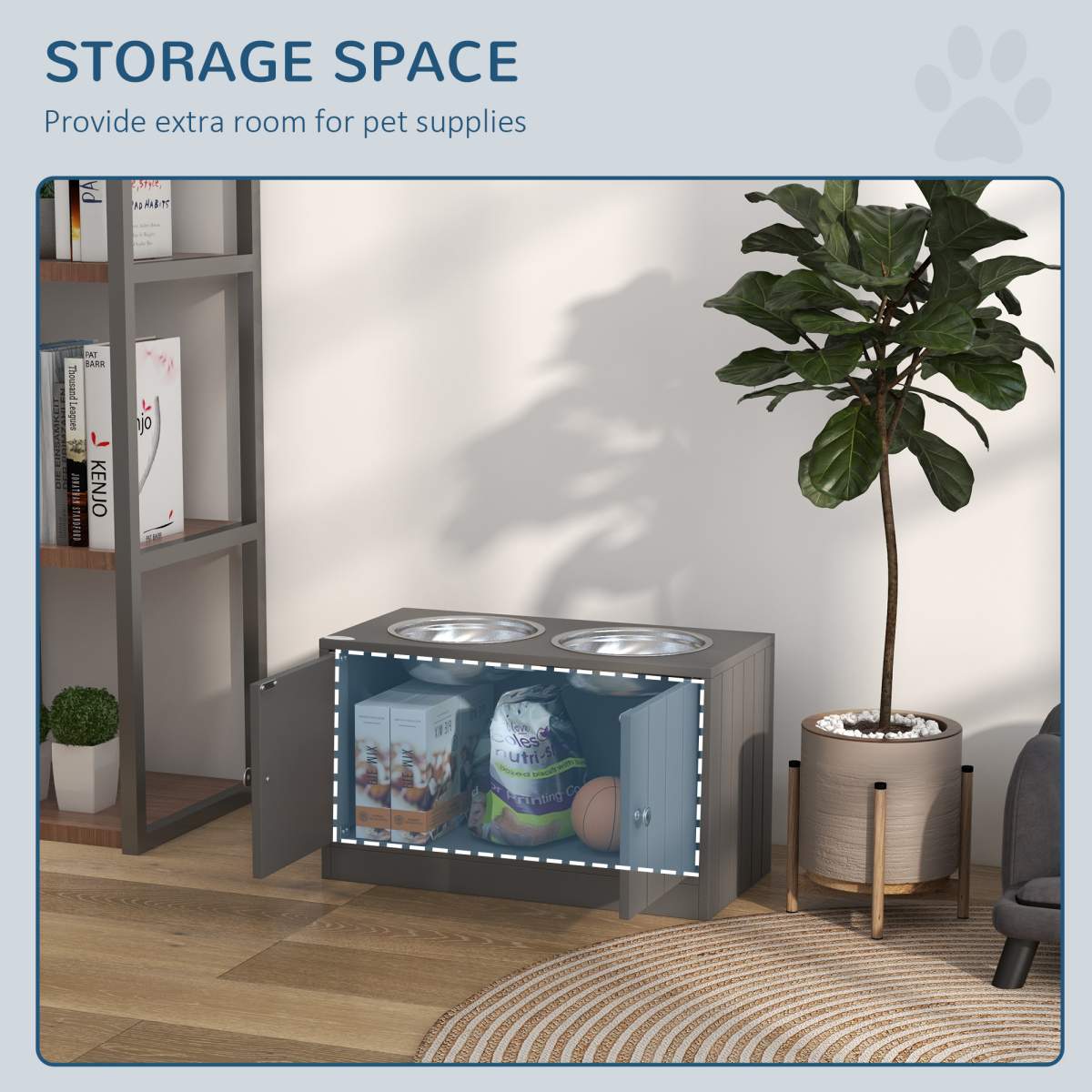 Elevated Dog Bowls with Storage Cabinet Containing Large 44L Capacity, Gray - Image 8