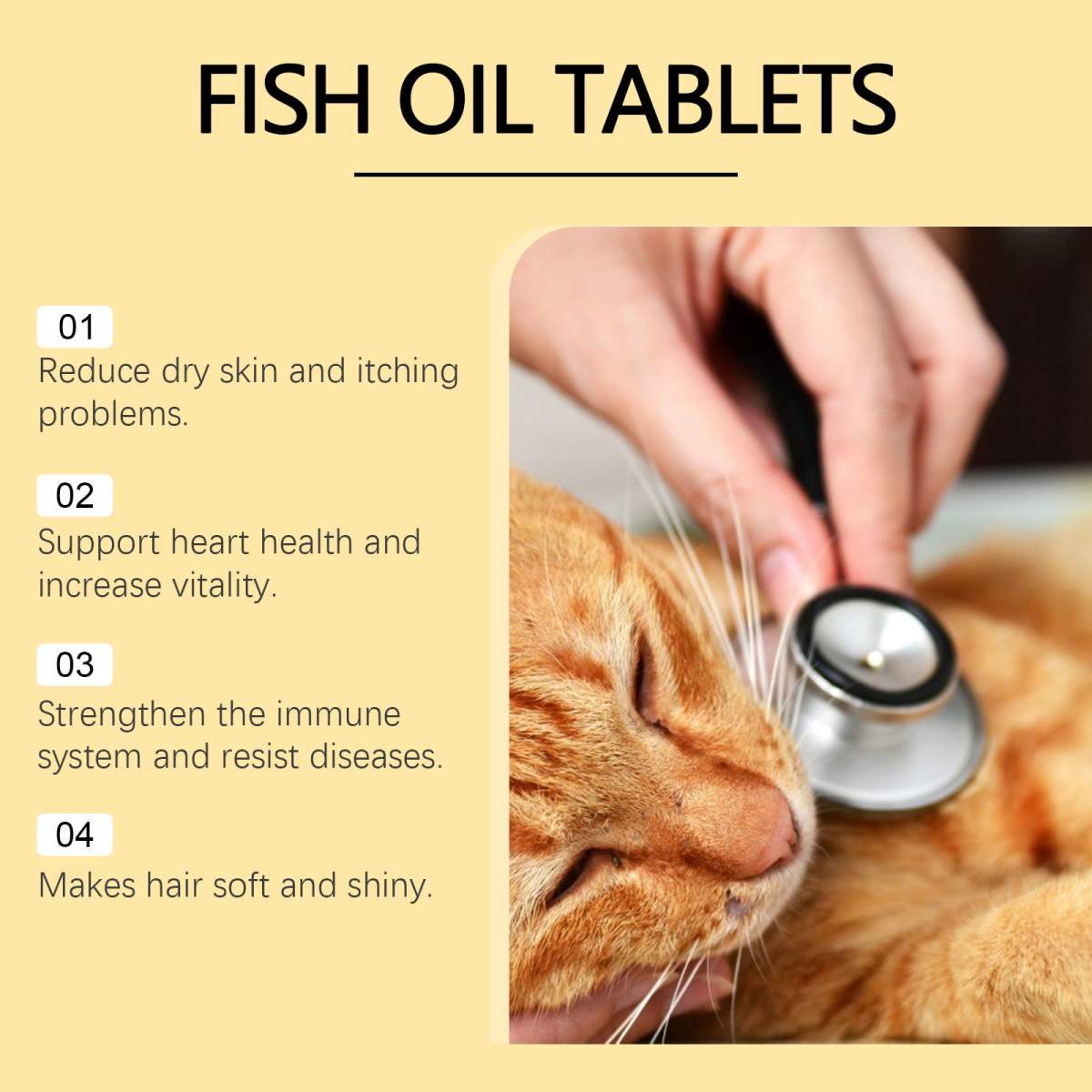 Cat 3 Fish Oil Tablets, Multivitamin Skin & Coat Supplement For Cats, Support Immune, Heart & Bone Health, 60 Chewable Tablets - Image 4