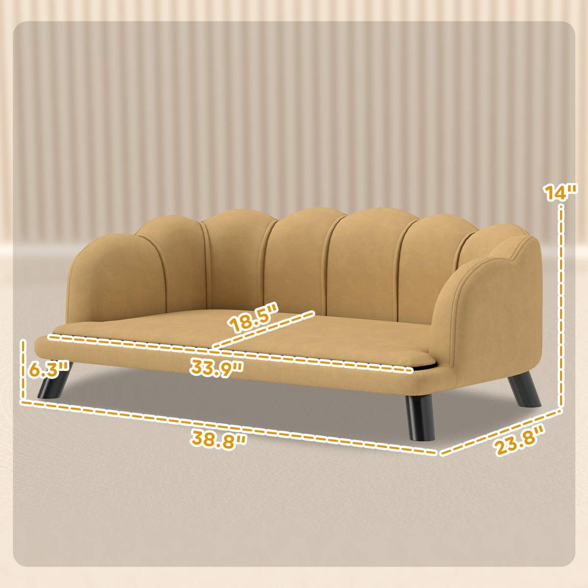 Pearl Design Pet Sofa for Medium and Large Sized Dogs, Pet Bed with Cushion and Solid Wood Legs, Coffee - Image 4
