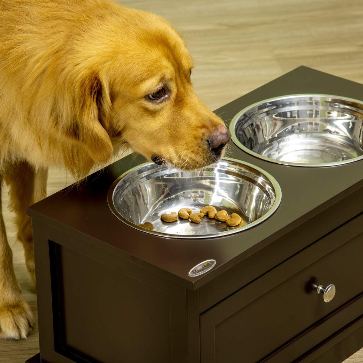 Large Elevated Dog Bowls with Storage Drawer Containing 11L Capacity, Raised Dog Bowl Stand Pet Food Bowl Dog Feeding Station, Brown - Image 8