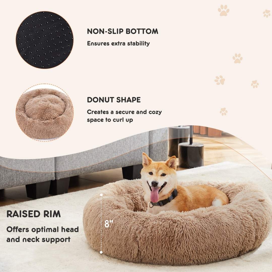 24 Inch Anti-Slip Round Fluffy Plush Faux Fur Cat Bed, Fits Up To 25 Lbs Pets - Image 6