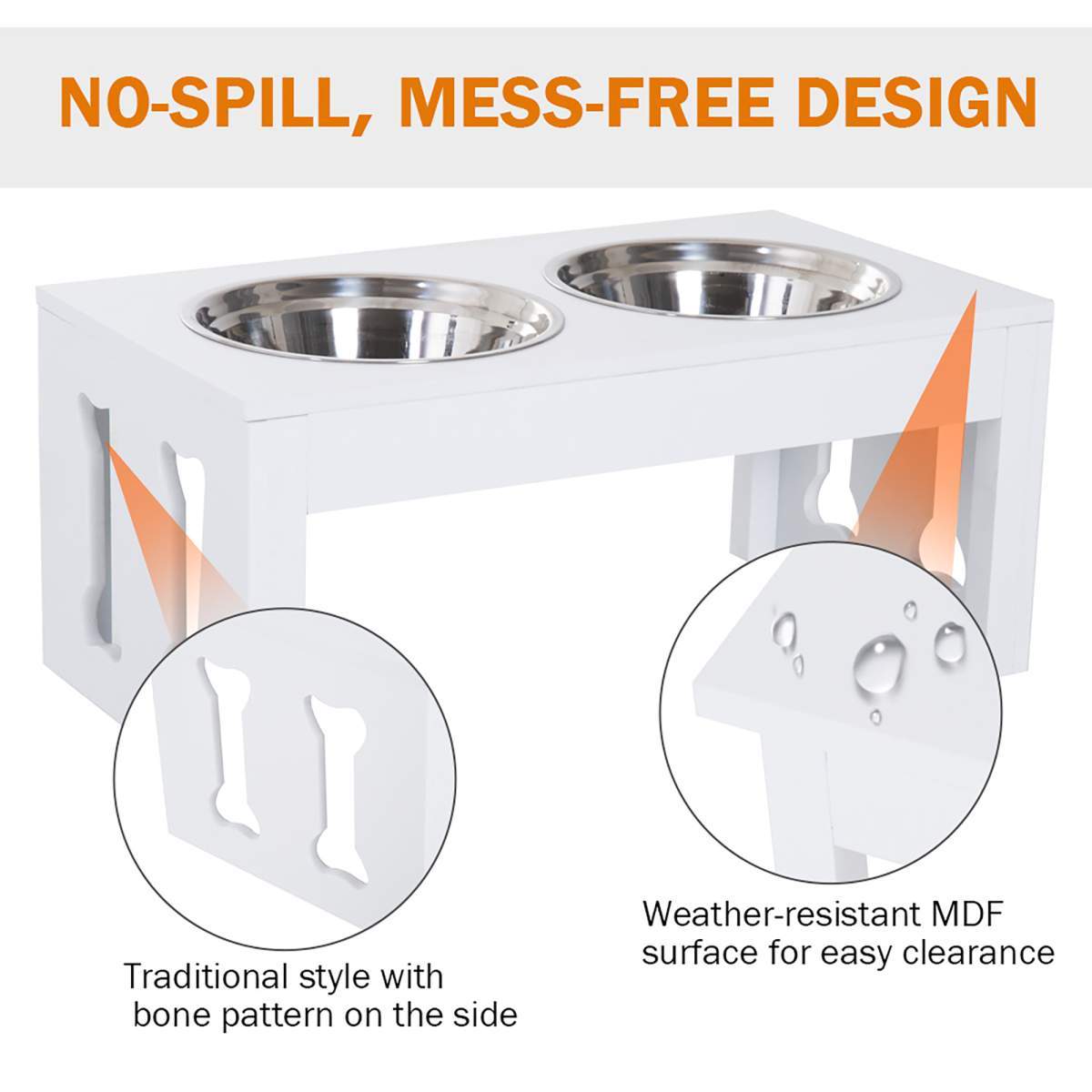 23" Modern Decorative Raised Dog Bowls, Wooden Heavy Duty Pet Food and Water Bowl, Elevated Feeding Station, White - Image 2