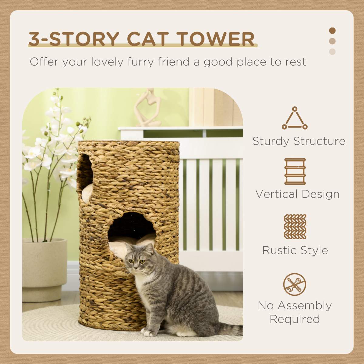 Elevated Cat Bed with Hideaways, 3 Story Kitty Tower for Indoor Cats - Image 8