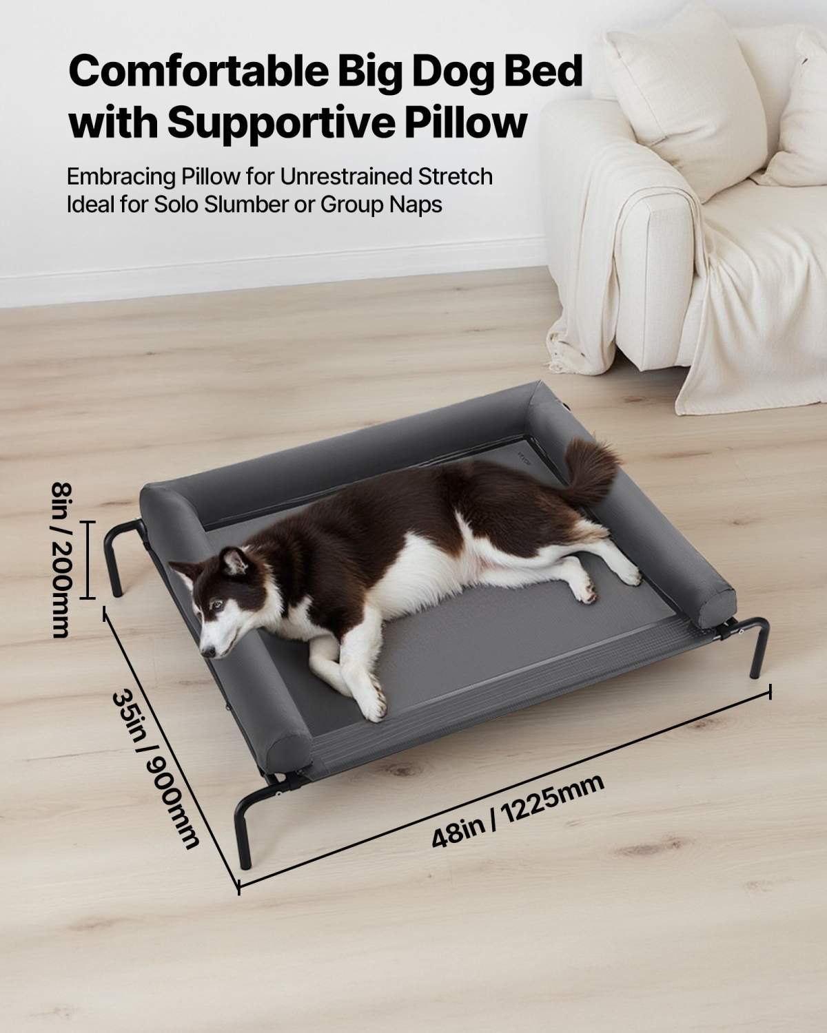 Elevated Dog Bed For Large Dog Portable Raised Dog Cot With Pillow XL Gray - Image 5
