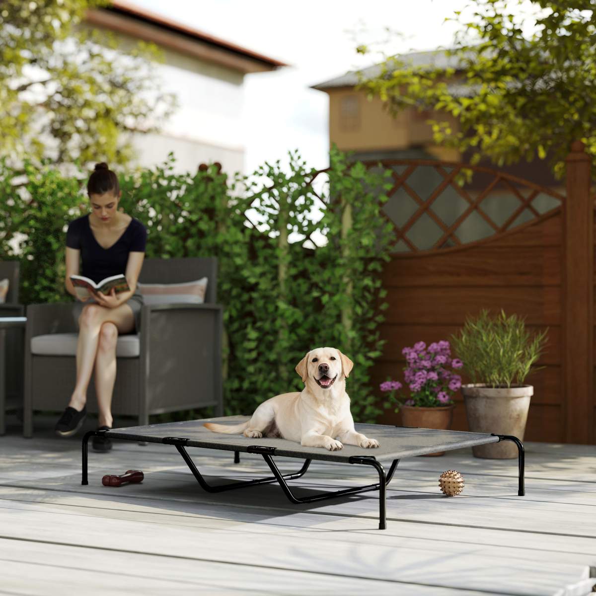 Elevated Dog Bed for Large Breeds Gray 60"L