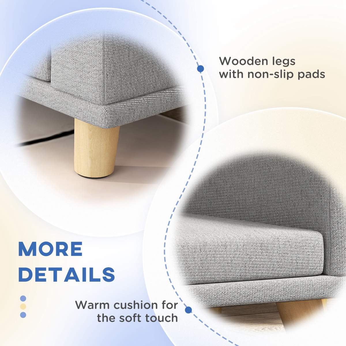 Dog Sofa Couch Bed with Washable Cushion for Large Dogs, Cats, Gray - Image 3