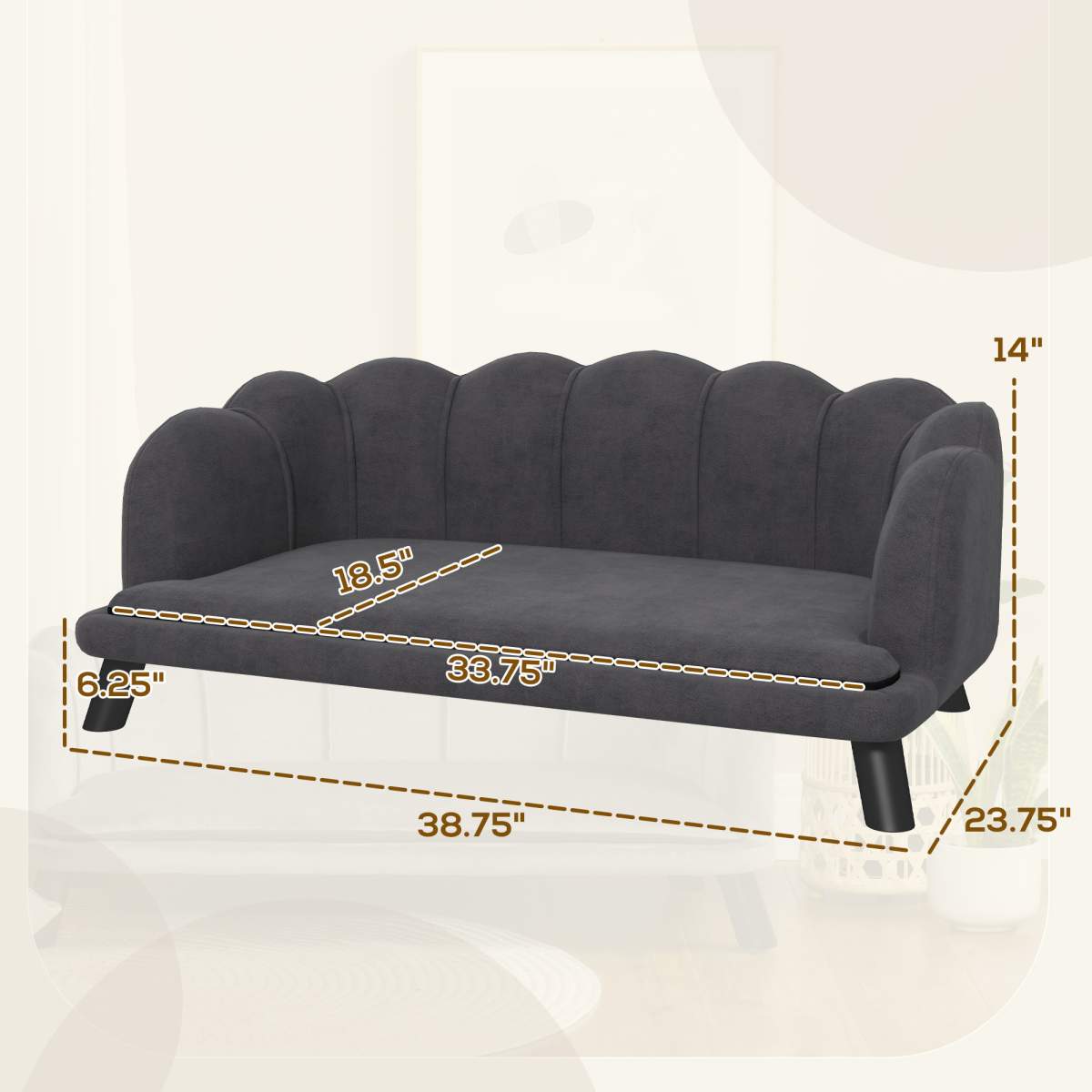 Pearl Design Pet Sofa for Medium and Large Sized Dogs, Pet Bed with Cushion and Solid Wood Legs, Charcoal Gray - Image 4