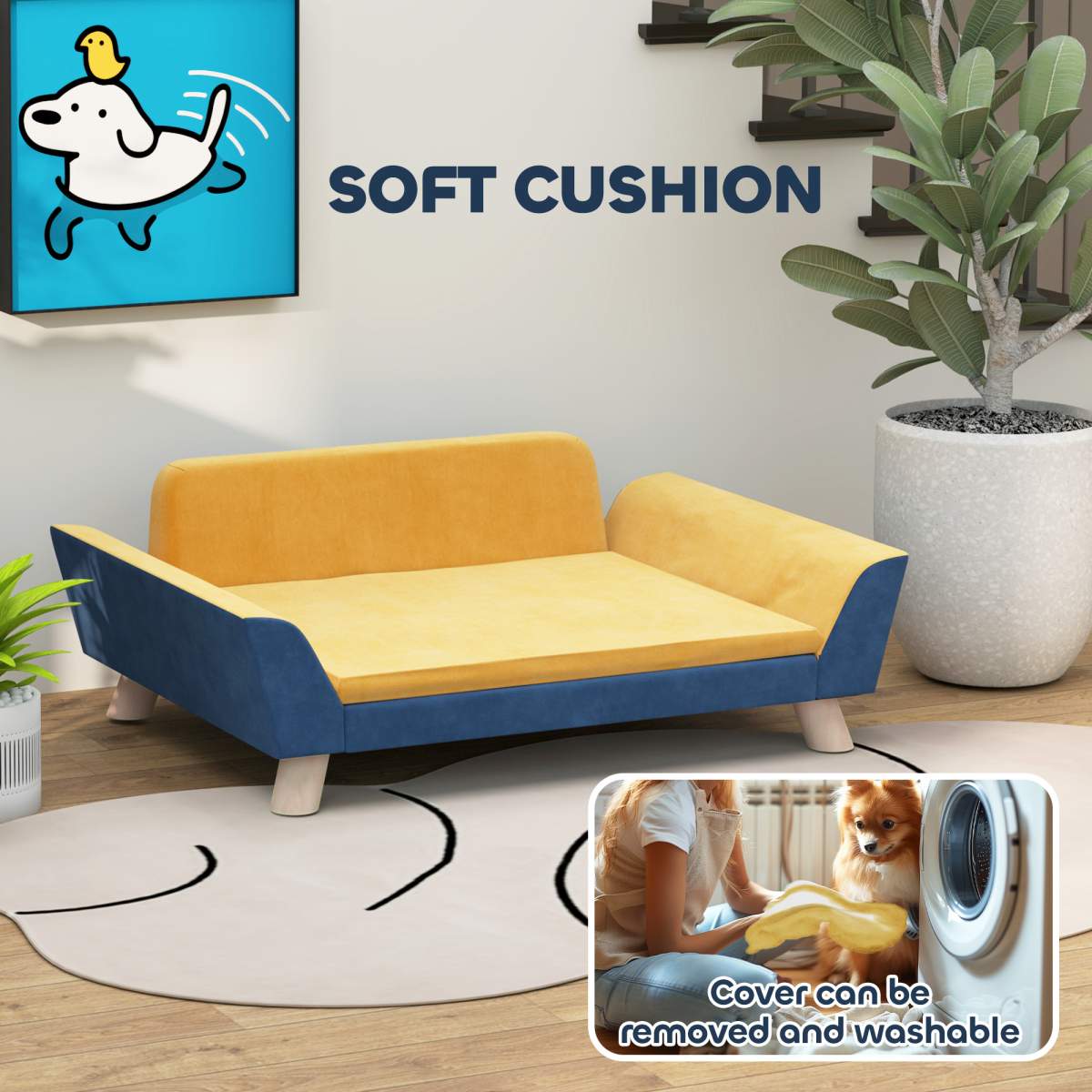 Dog Sofa Bed for Small Dogs with Soft Cushion, Washable Cover & Non-Slip Foot Pads, Orange - Image 4