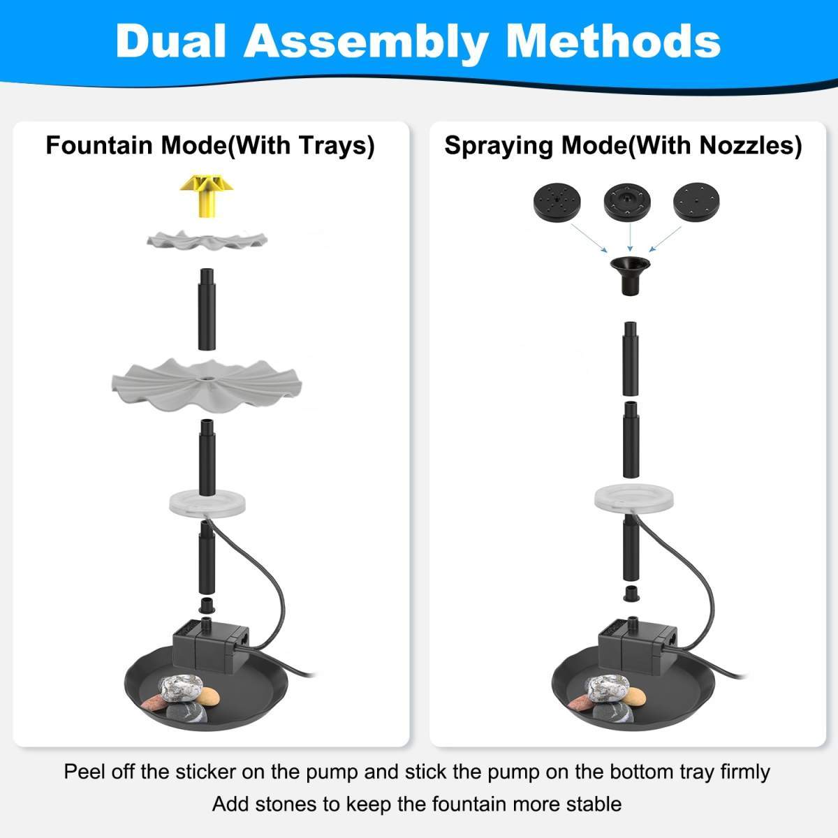 1Pc 3Tier Solar Bird Bath Fountain Solar Powered Water Fountain Waterfall Feature With Colorful Light 3 Nozzles 6W Solar Panel For Bird Bath Patio Yard Pond Garden - Image 7