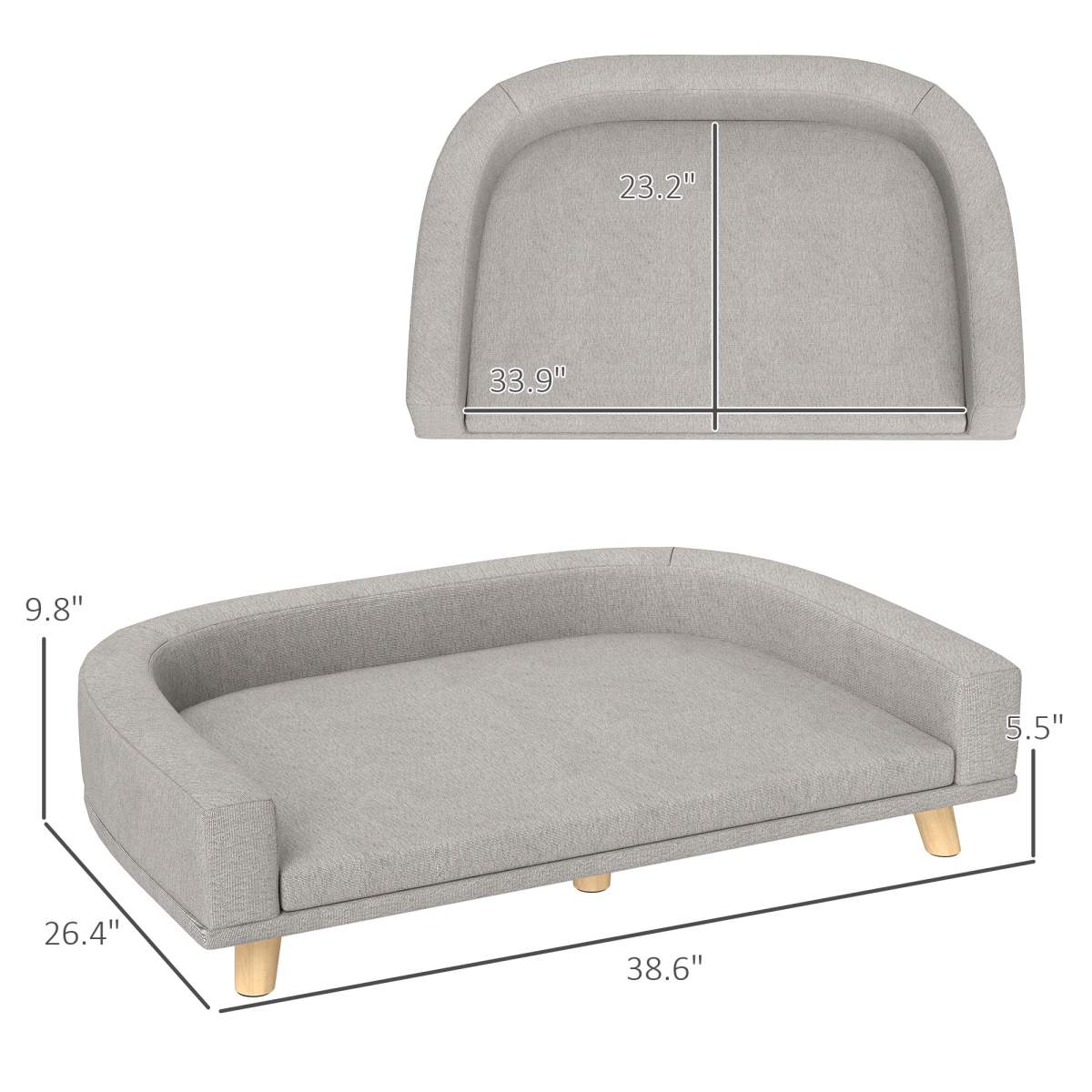 Dog Sofa Couch Bed with Washable Cushion for Large Dogs, Cats, Gray - Image 8