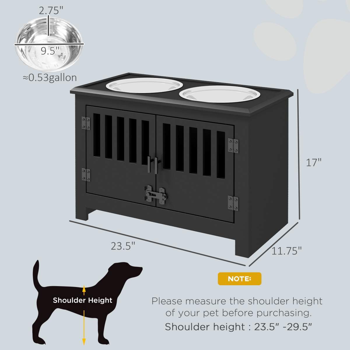 Dog Food Storage Cabinet with Bowls & Dog Feeding Station, Black - Image 3