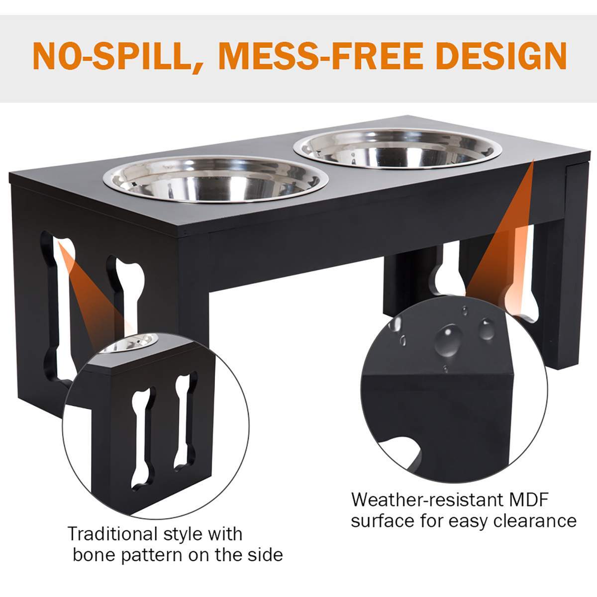 23" Modern Decorative Raised Dog Bowls, Wooden Heavy Duty Pet Food and Water Bowl, Elevated Feeding Station, Black - Image 7