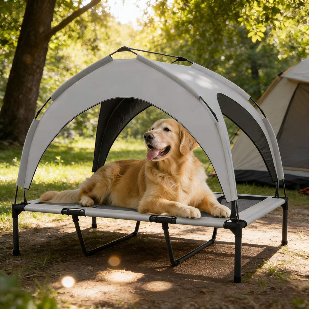 Elevated Dog Bed With Canopy, Raised Outdoor Pet Bed For Camping With Washable Breathable Mesh