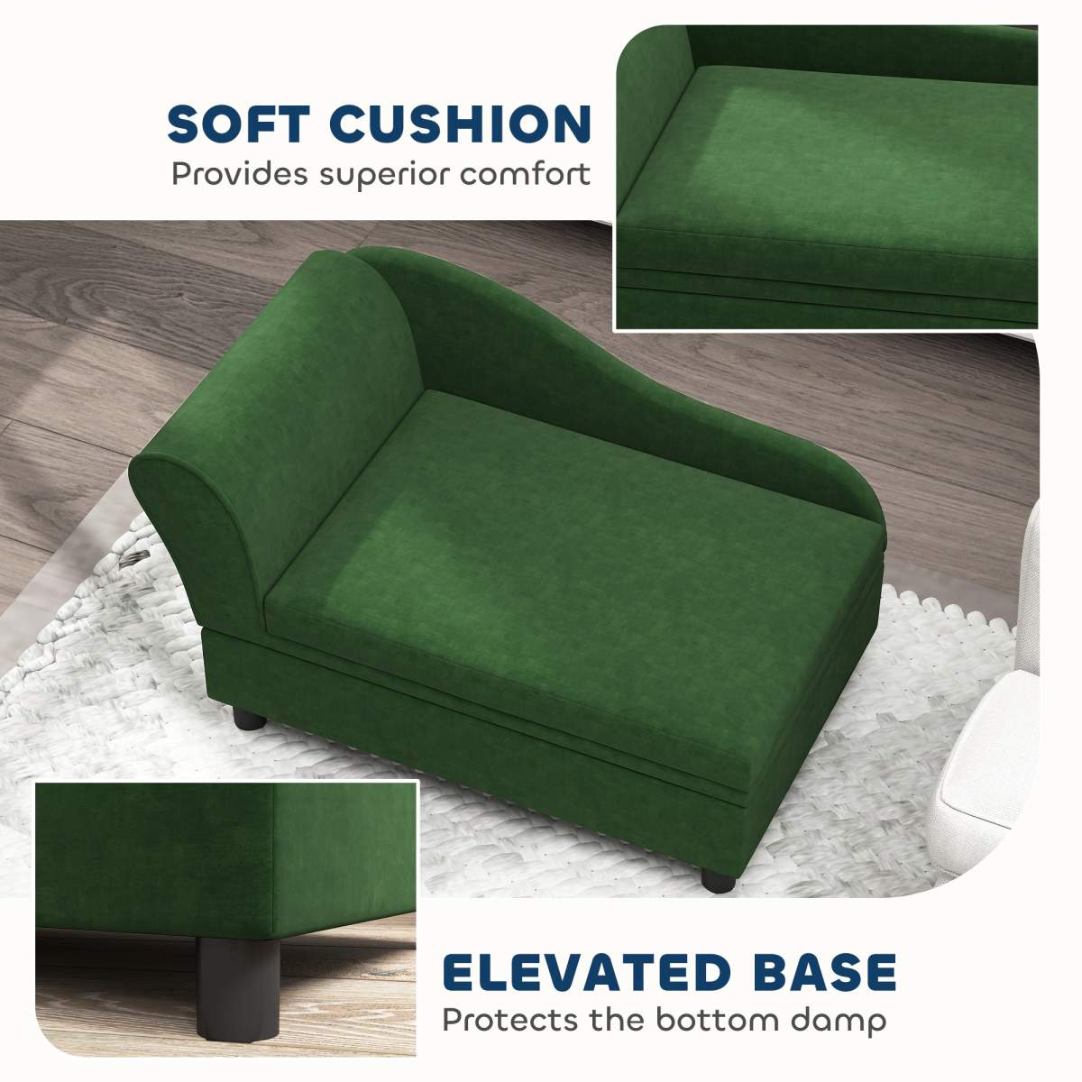 Pet Sofa Bed Couch with Storage, Pet Sofa for Cats and Small Dogs, Green - Image 8