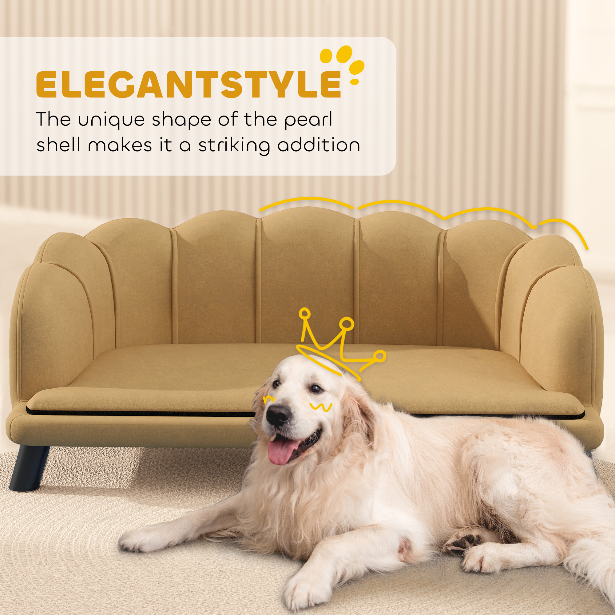 Pearl Design Pet Sofa for Medium and Large Sized Dogs, Pet Bed with Cushion and Solid Wood Legs, Coffee - Image 8