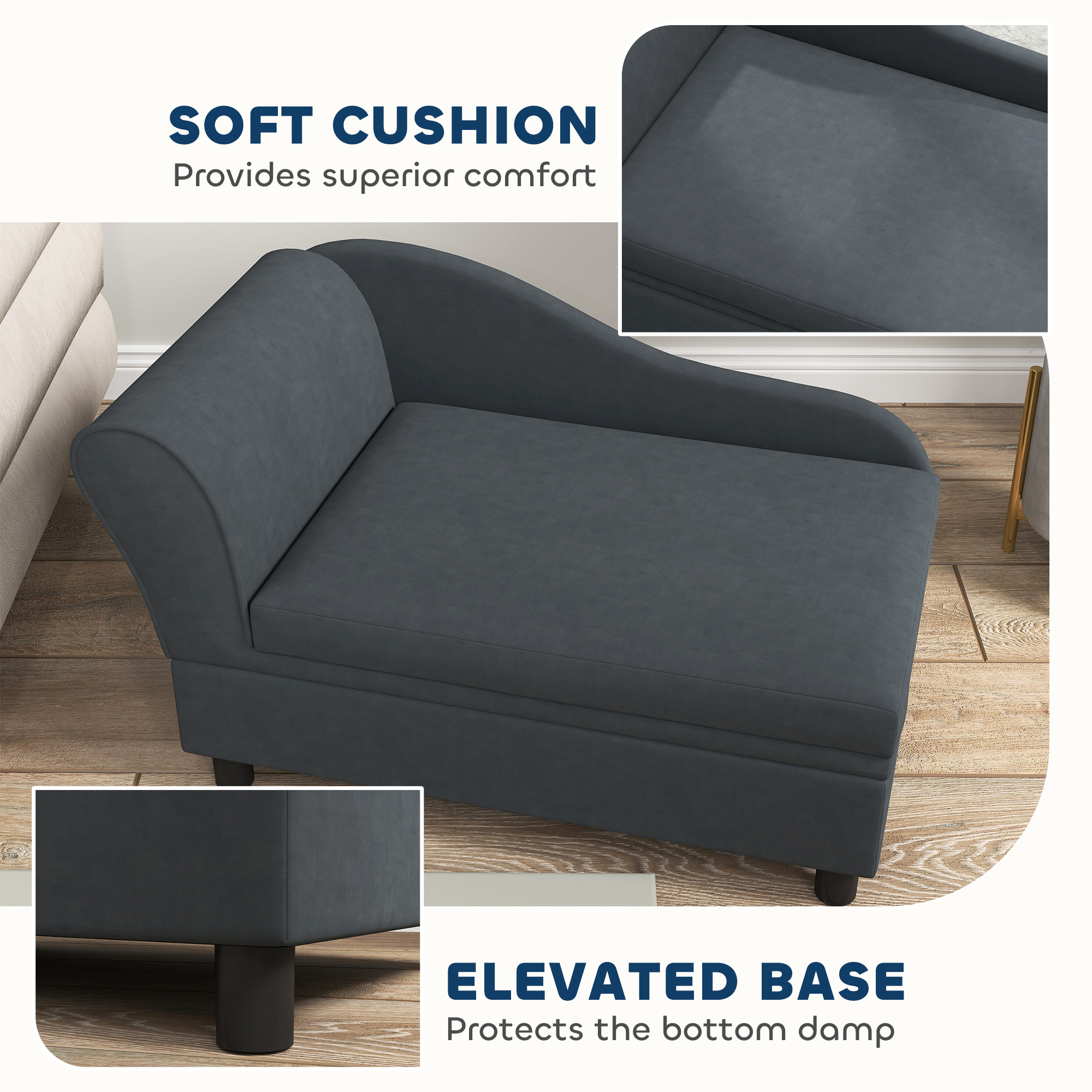 Pet Sofa Bed Couch with Storage, Pet Sofa for Cats and Small Dogs, Dark Gray - Image 6