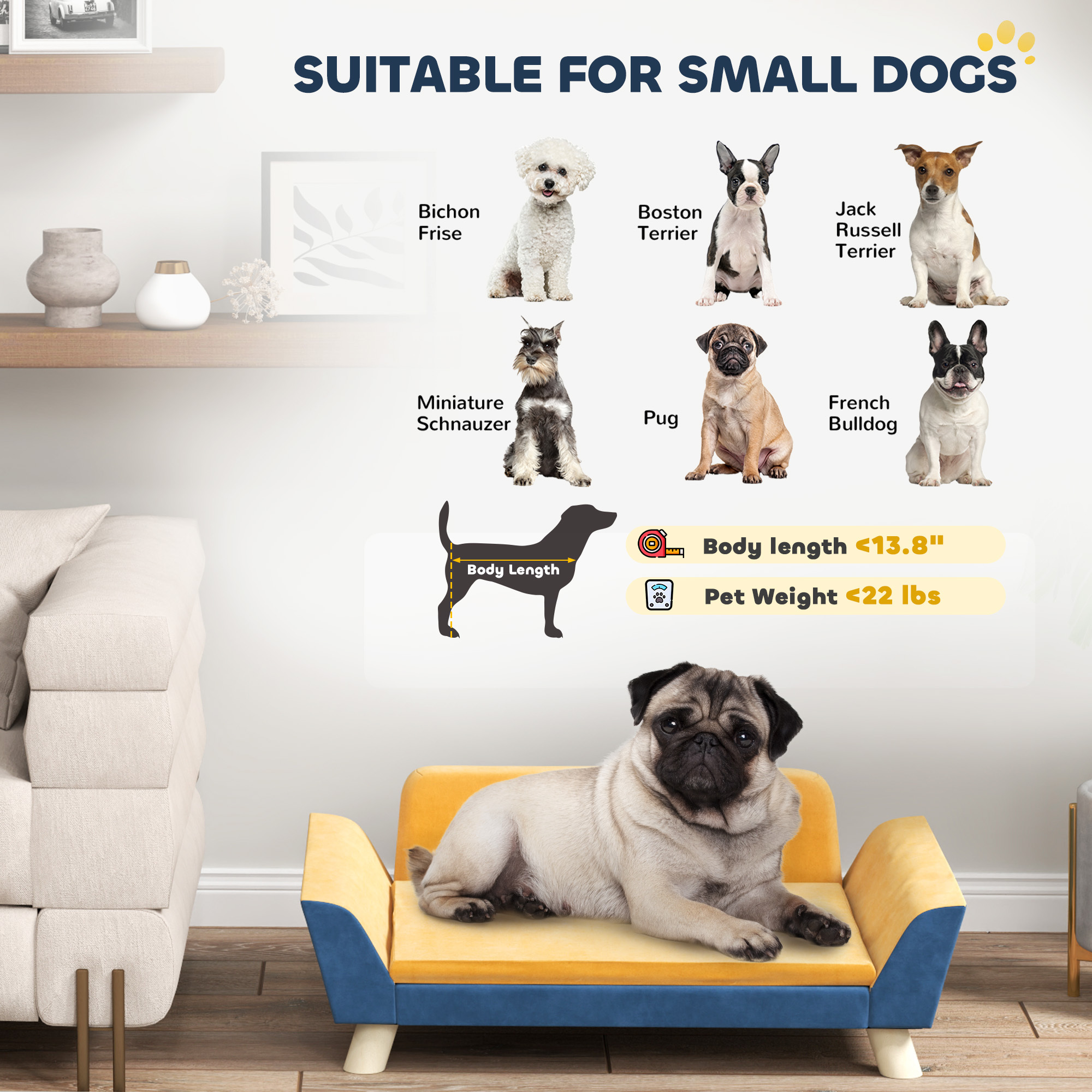 Dog Sofa Bed for Small Dogs with Soft Cushion, Washable Cover & Non-Slip Foot Pads, Orange - Image 8
