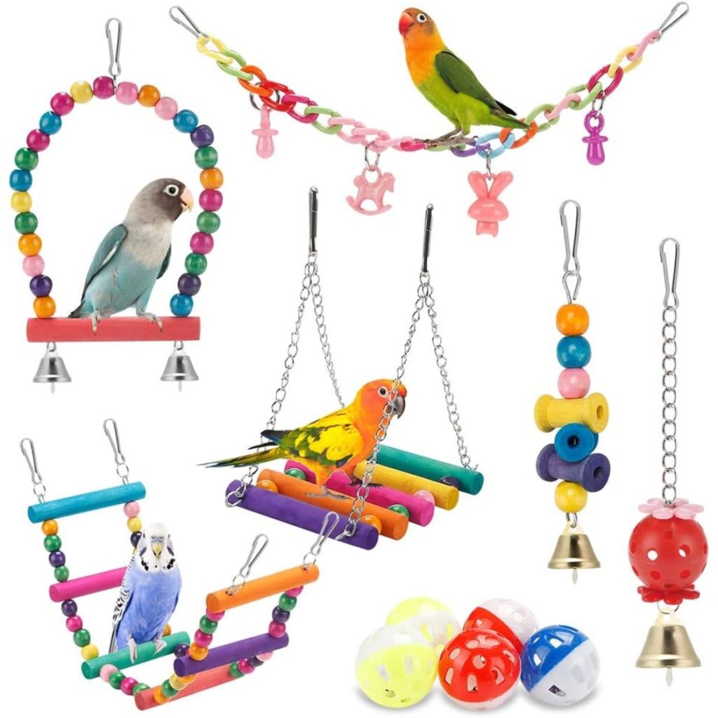 Bird Parakeet Toys Swing Hanging Standing Chewing Hammock Climbing Ladder Bird Cage Colorful Toys Suitable For Budgerigar