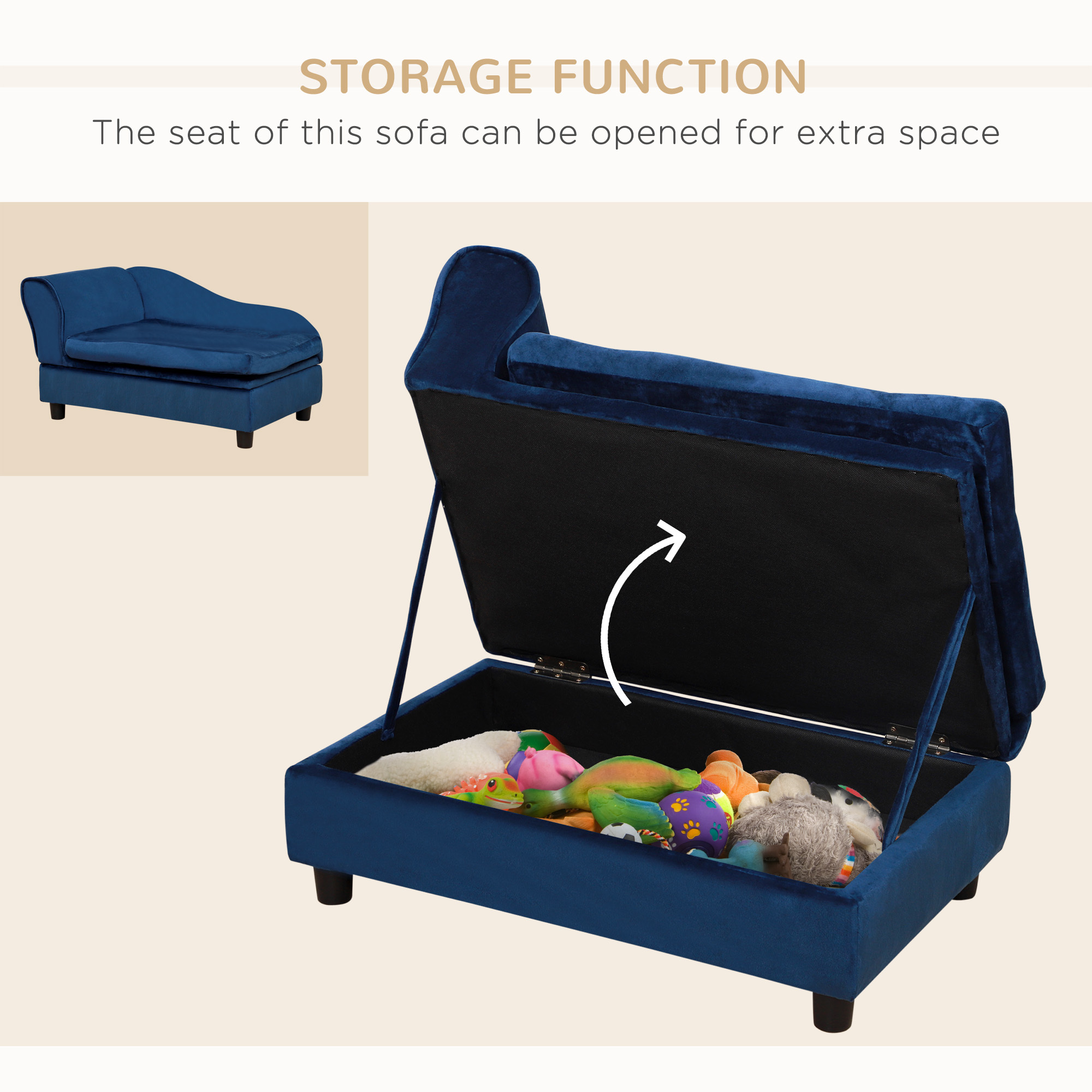 Pet Sofa Bed Couch with Storage, Pet Sofa for Cats and Small Dogs - Image 2