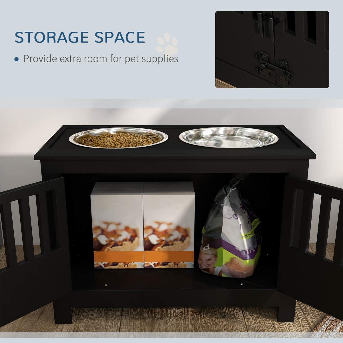 Dog Food Storage Cabinet with Bowls & Dog Feeding Station, Black - Image 6