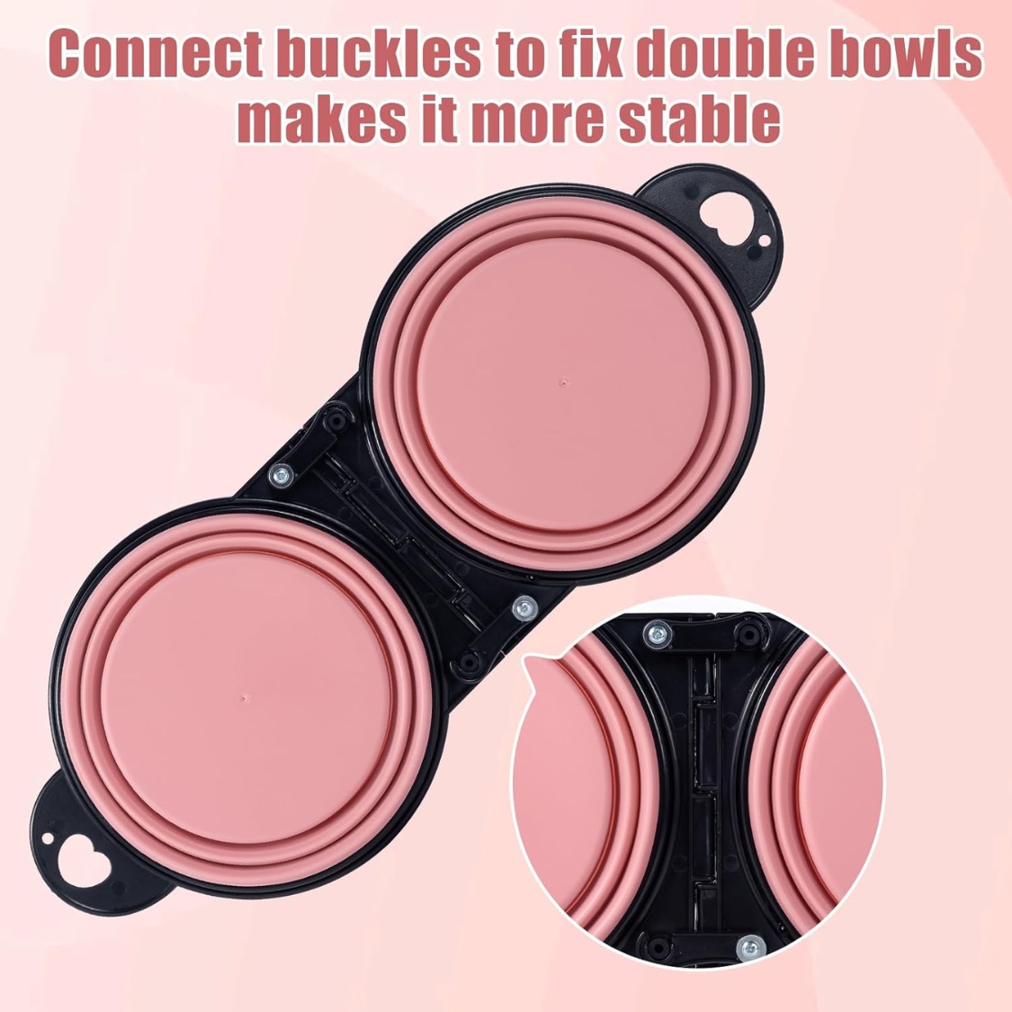 Collapsible Dog Dual Bowls Reinforced Rim 180 Degrees Flip Over Foldable Double Bowl With Lock Clips More Stable Dog Travel Bowls Pet Food Water Feeder - Image 3
