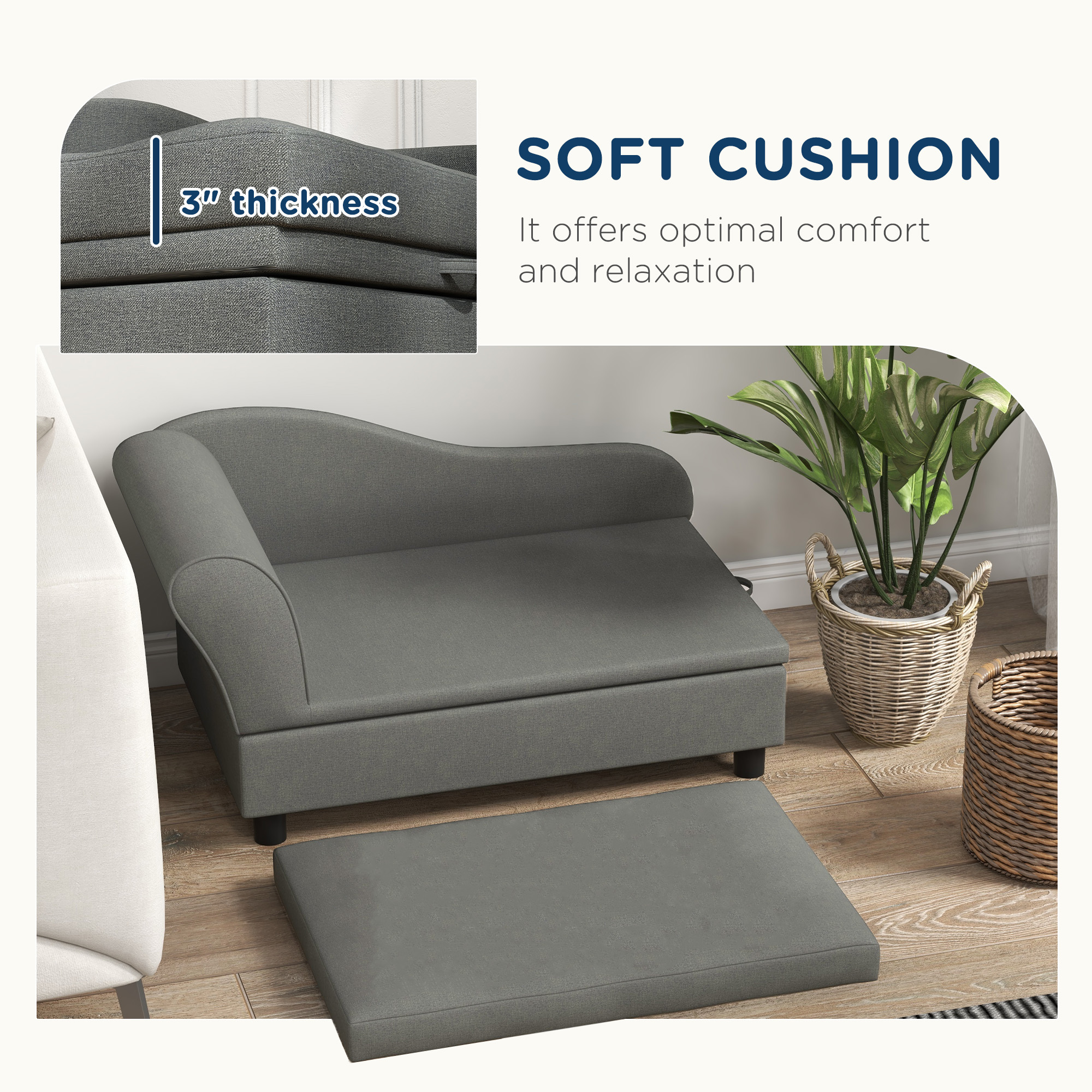 Pet Sofa Dog Sofa for Small Dogs with Storage, Gray - Image 7