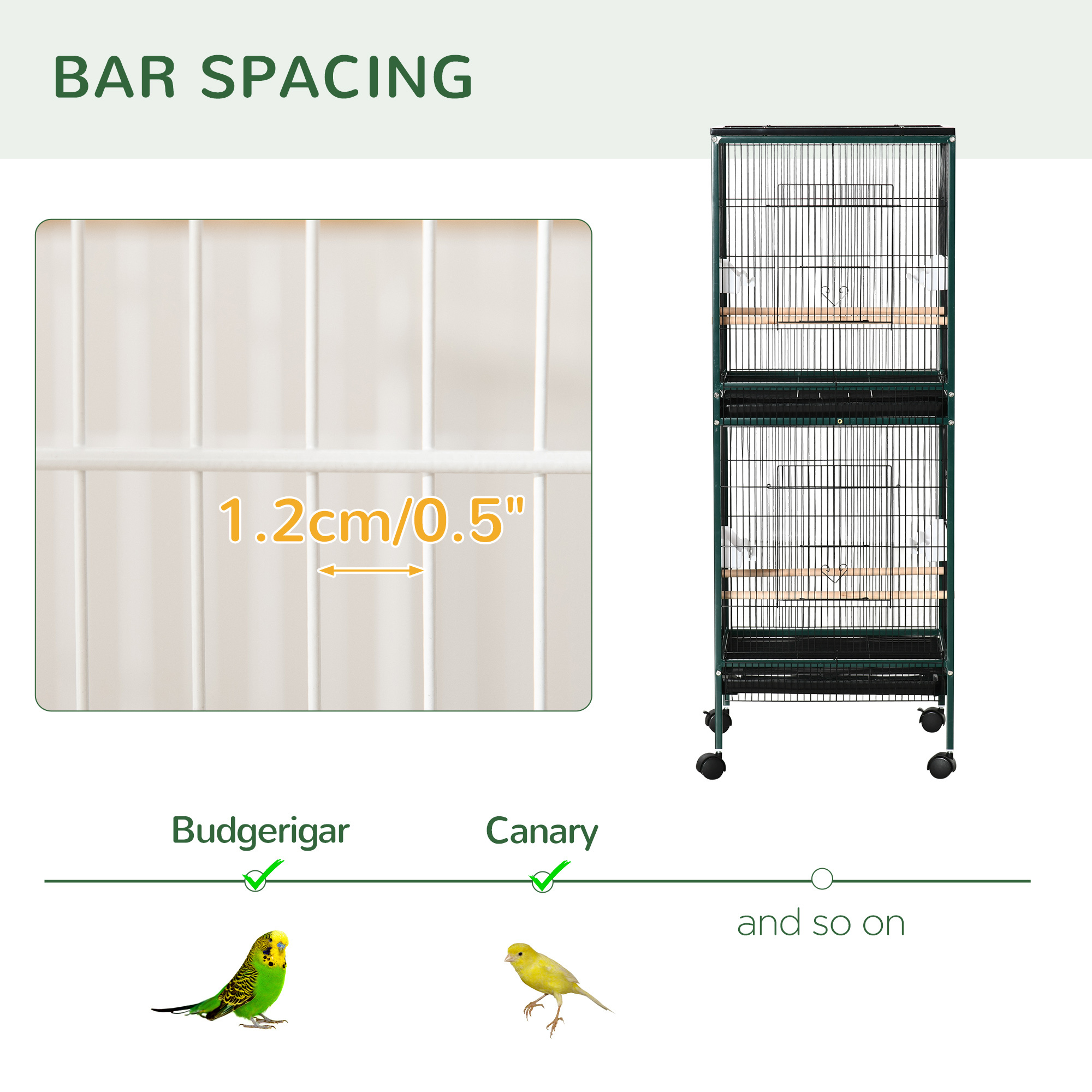 Large Bird Cage with 1.7 ft. Width for Wingspan, Bird Aviary Indoor with Multi-Door Design, Fit for a Canary, Finch, Conure, 55", Green - Image 5