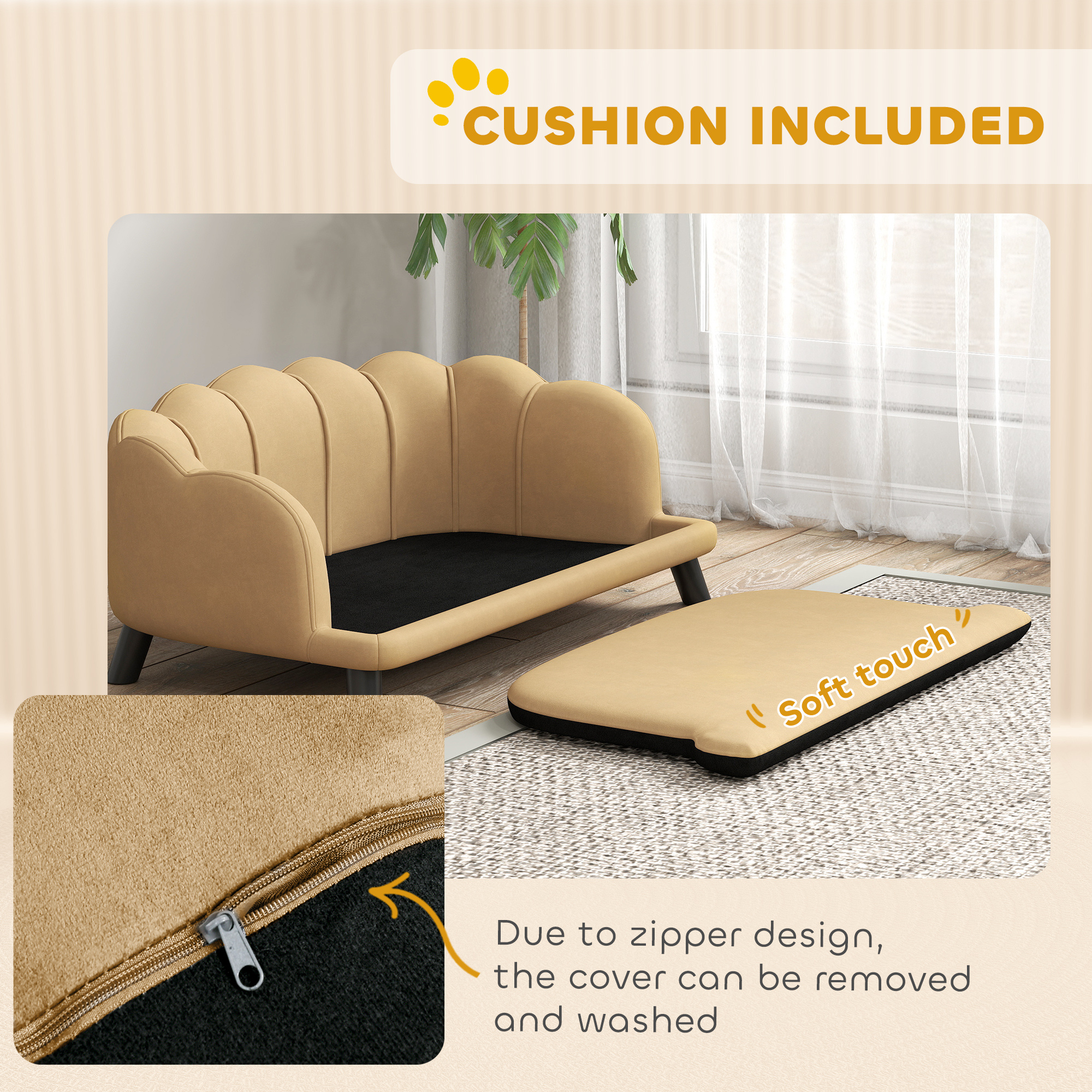 Pearl Design Pet Sofa for Medium and Large Sized Dogs, Pet Bed with Cushion and Solid Wood Legs, Coffee - Image 6