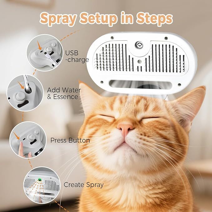 3 In 1 Cat Steam Brush, Pet Steam Brush For Cat Dog Long Short Haired, Pet Spray Hair Removal Comb For Small Animals Shedding & Grooming, Water Mist Spray Brushes With Release Button - Image 3