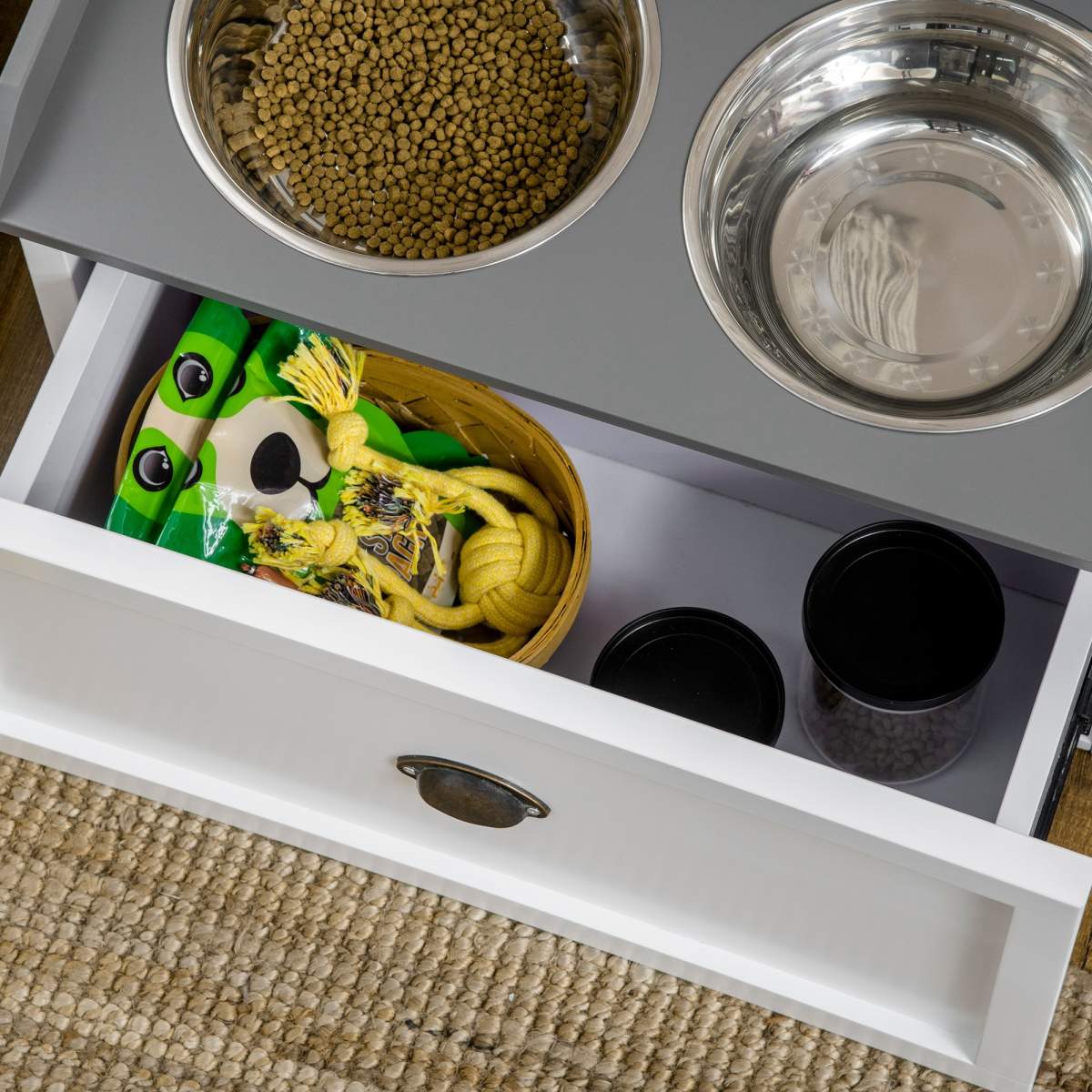 Pet Feeding Station Pet Dish Bowl Set with Storage, 2 Elevated Dog Bowls for Large Sized Dogs, White - Image 4