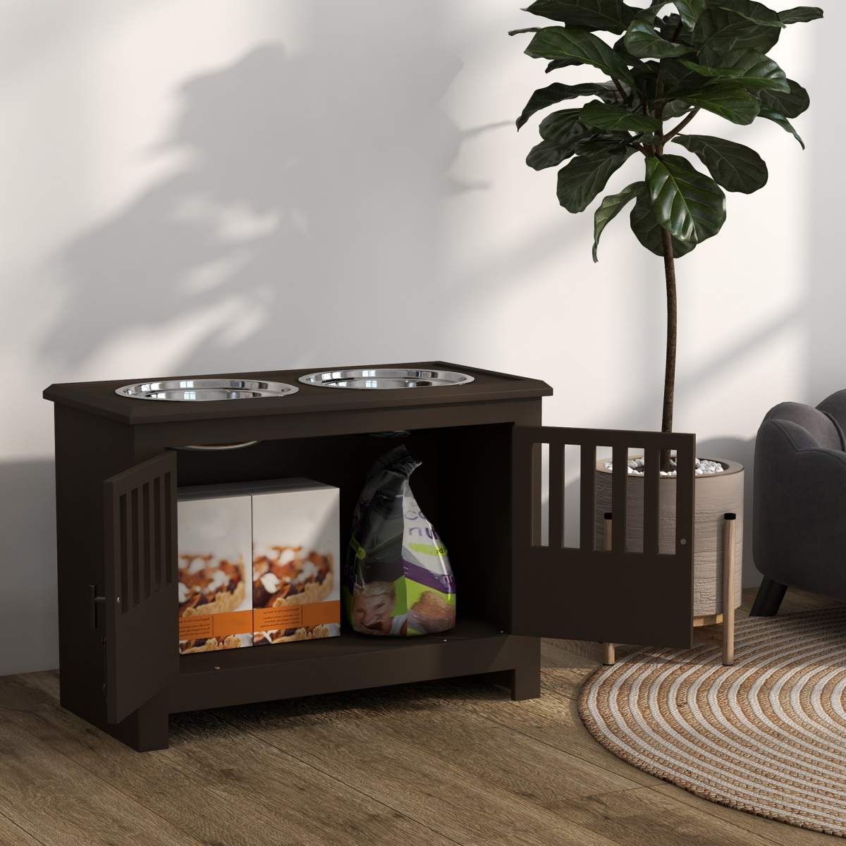 Dog Food Storage Cabinet with Bowls & Dog Feeding Station, Espresso - Image 4