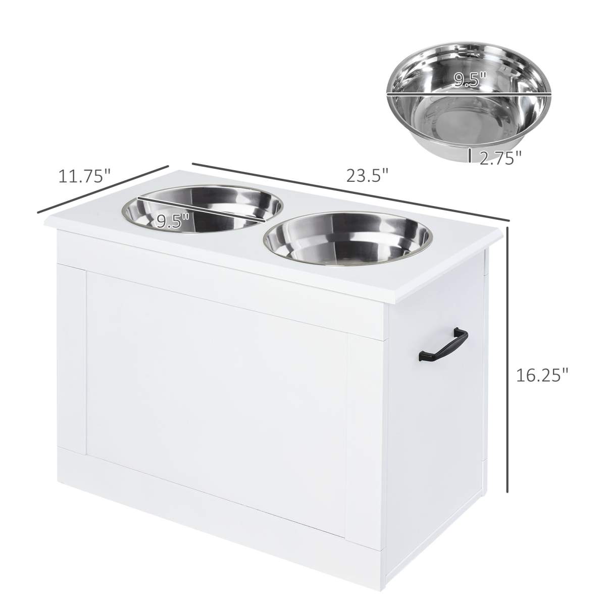 Raised Pet Feeding Storage Station with 2 Stainless Steel Bowls Base for Large Dogs and Other Large Pets, White - Image 8