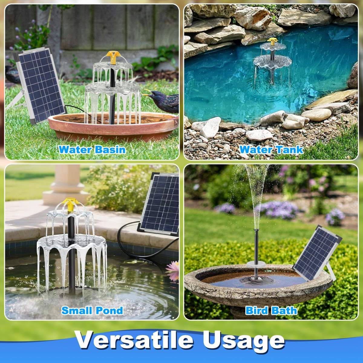1Pc 3Tier Solar Bird Bath Fountain Solar Powered Water Fountain Waterfall Feature With Colorful Light 3 Nozzles 6W Solar Panel For Bird Bath Patio Yard Pond Garden - Image 2