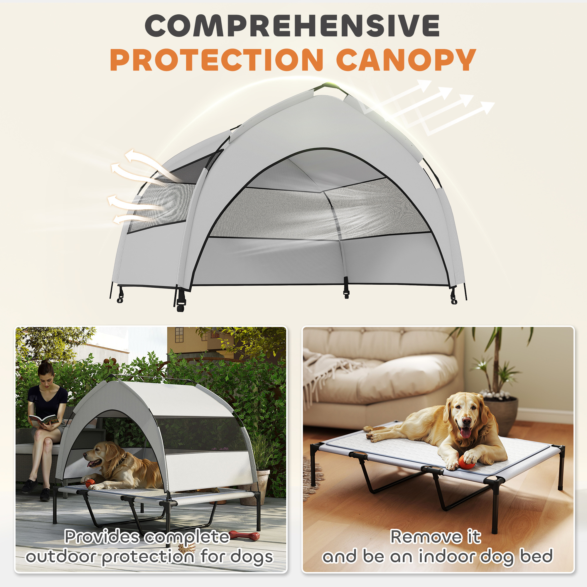 Elevated Dog Bed with Removable Canopy, Portable Outside Raised Pet Cot with Cooling Pad, Storage Bag, 42" x 30" x 37" - Image 8