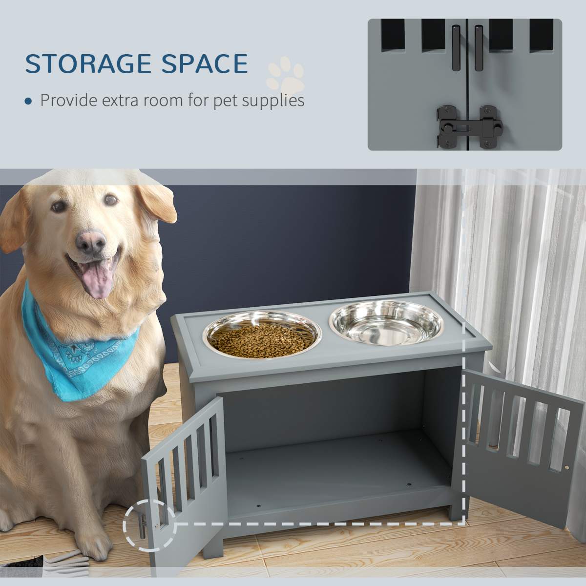 Dog Food Storage Cabinet with Bowls & Dog Feeding Station, Gray - Image 3