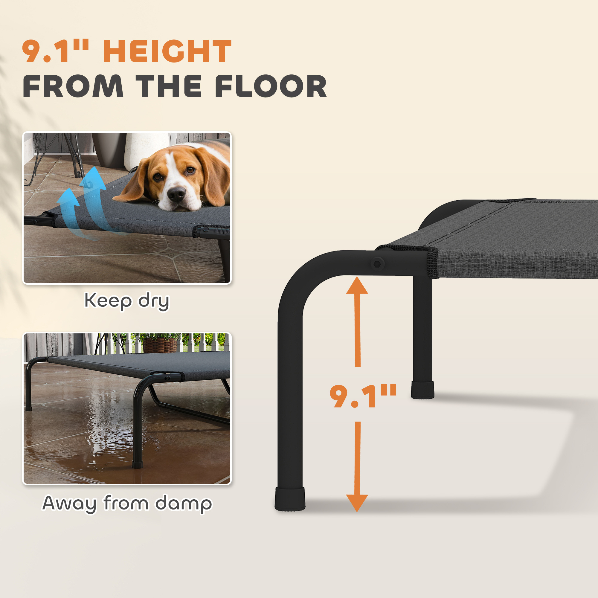 Elevated Dog Bed for Large Breeds Gray 60"L - Image 8
