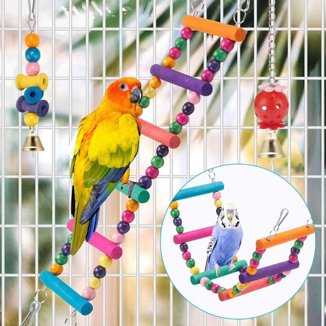 Bird Parakeet Toys Swing Hanging Standing Chewing Hammock Climbing Ladder Bird Cage Colorful Toys Suitable For Budgerigar - Image 3